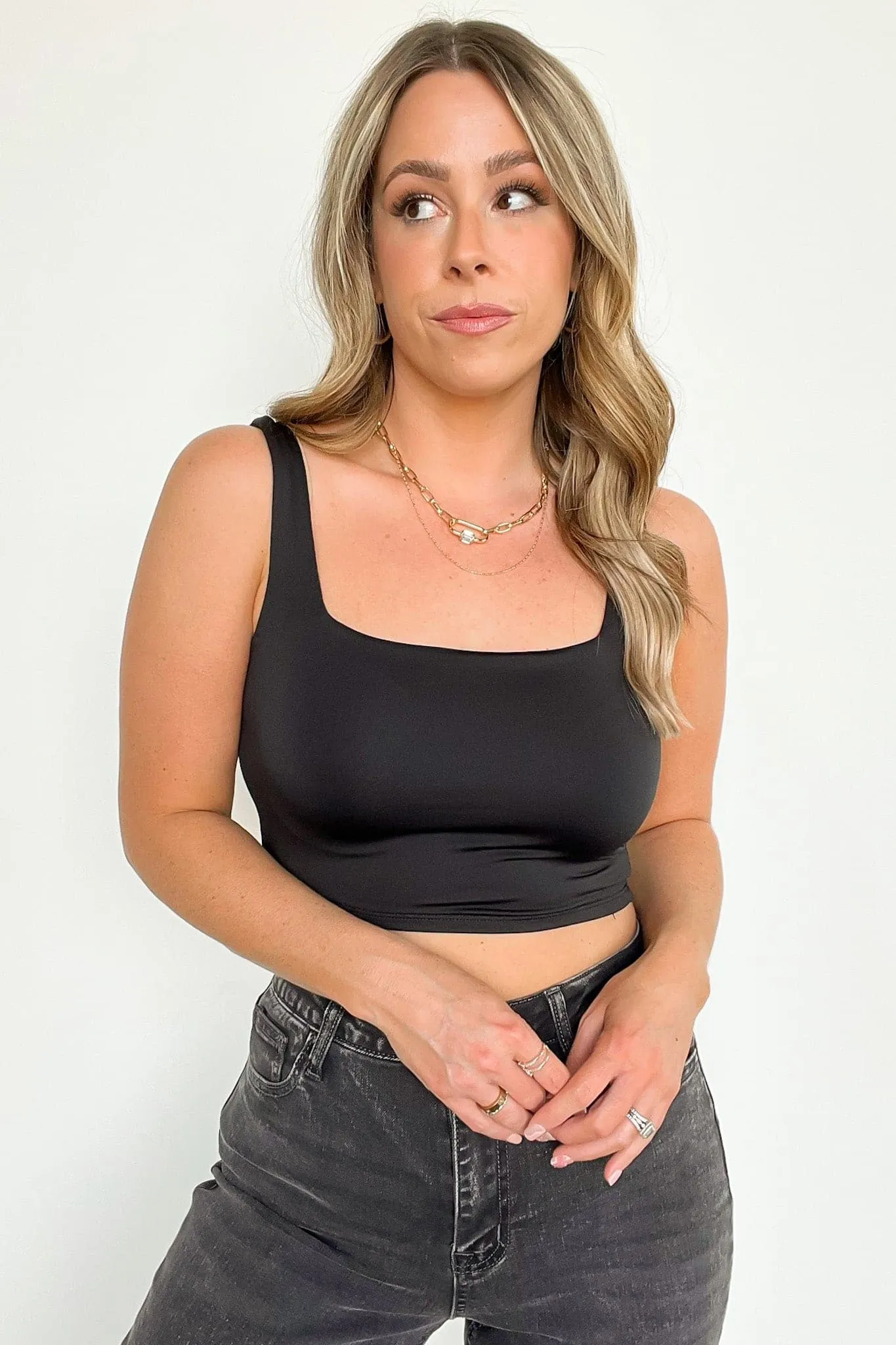 Elysha Cropped Square Neck Tank Top - FINAL SALE