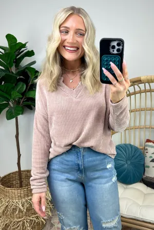 Excellent Impression Split V-Neck Chenille Knit Top - FINAL SALE