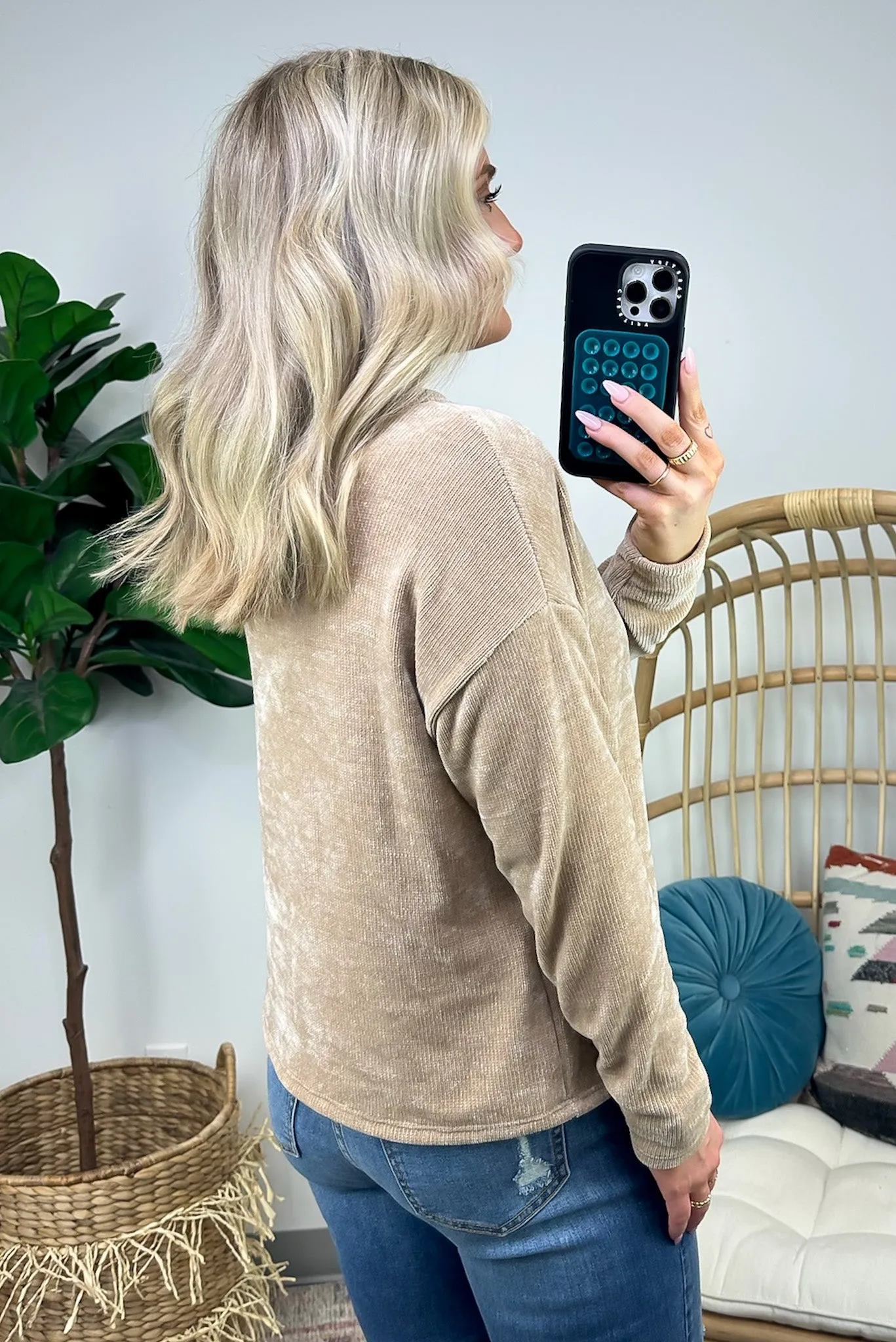Excellent Impression Split V-Neck Chenille Knit Top - FINAL SALE