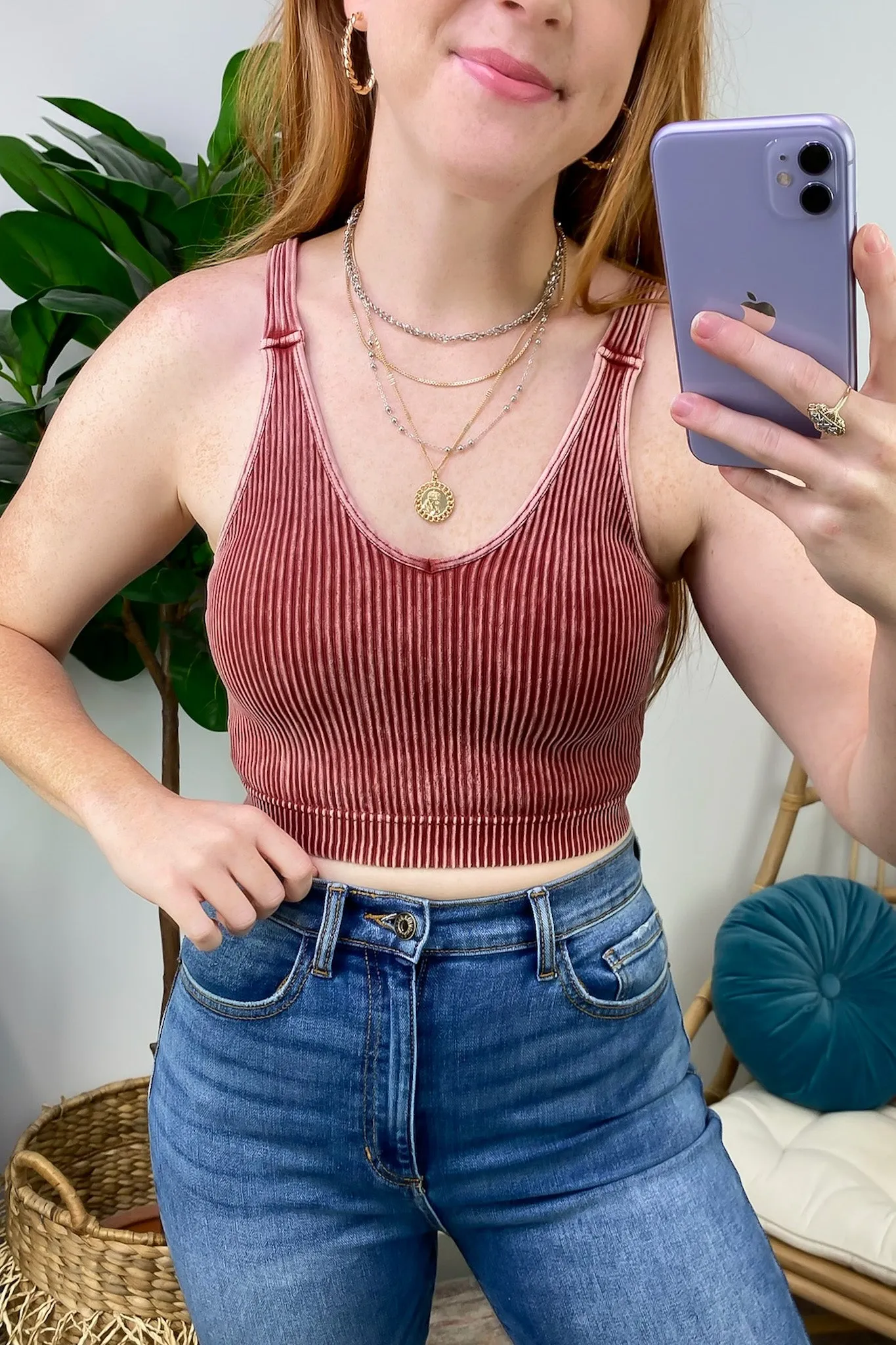 Farran Washed Ribbed Padded Bra Tank Top - BACK IN STOCK