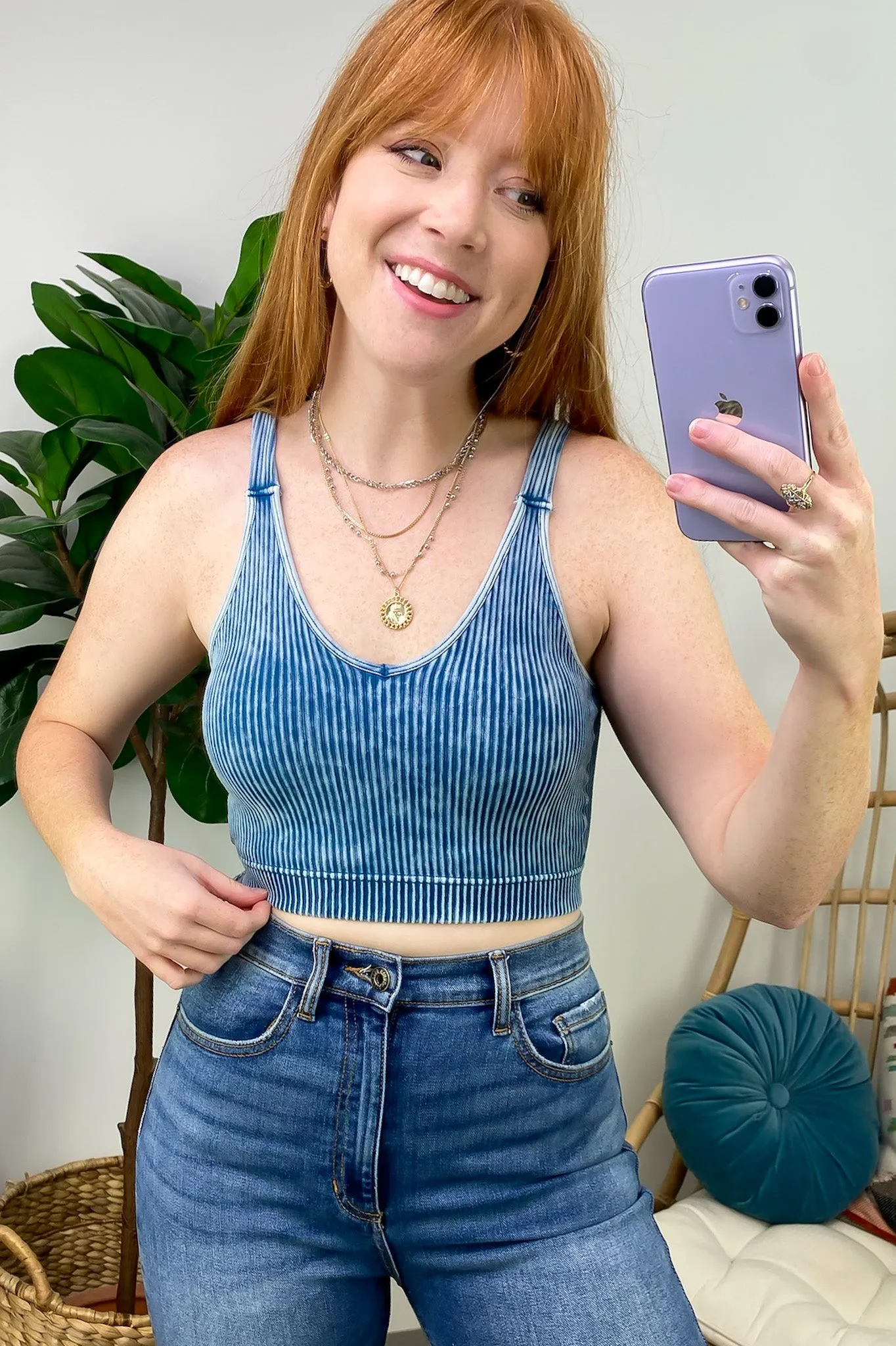 Farran Washed Ribbed Padded Bra Tank Top - BACK IN STOCK