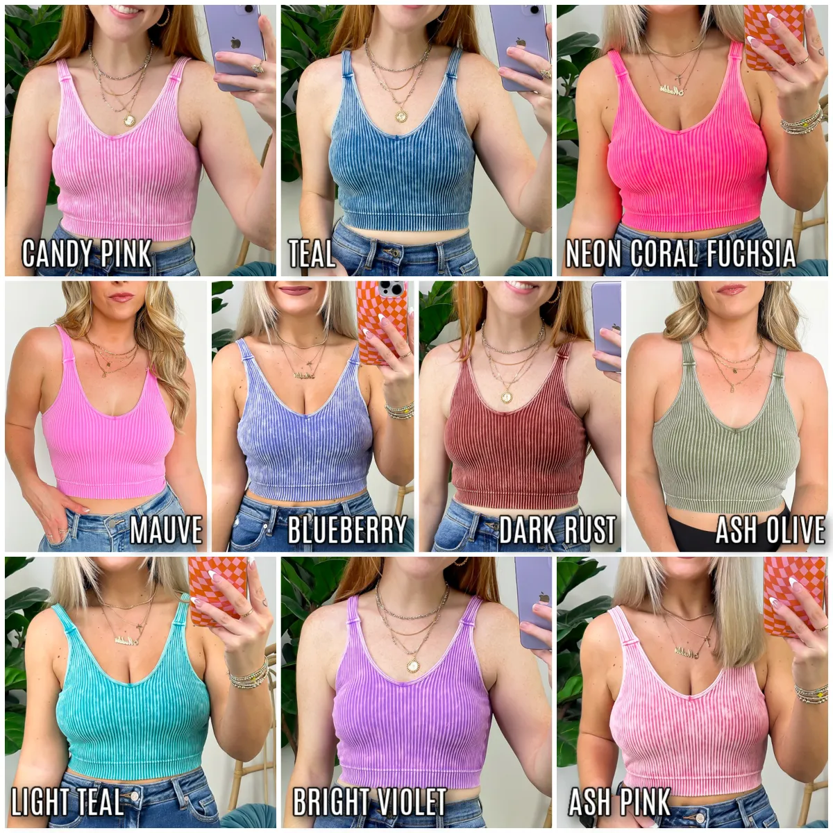 Farran Washed Ribbed Padded Bra Tank Top - BACK IN STOCK