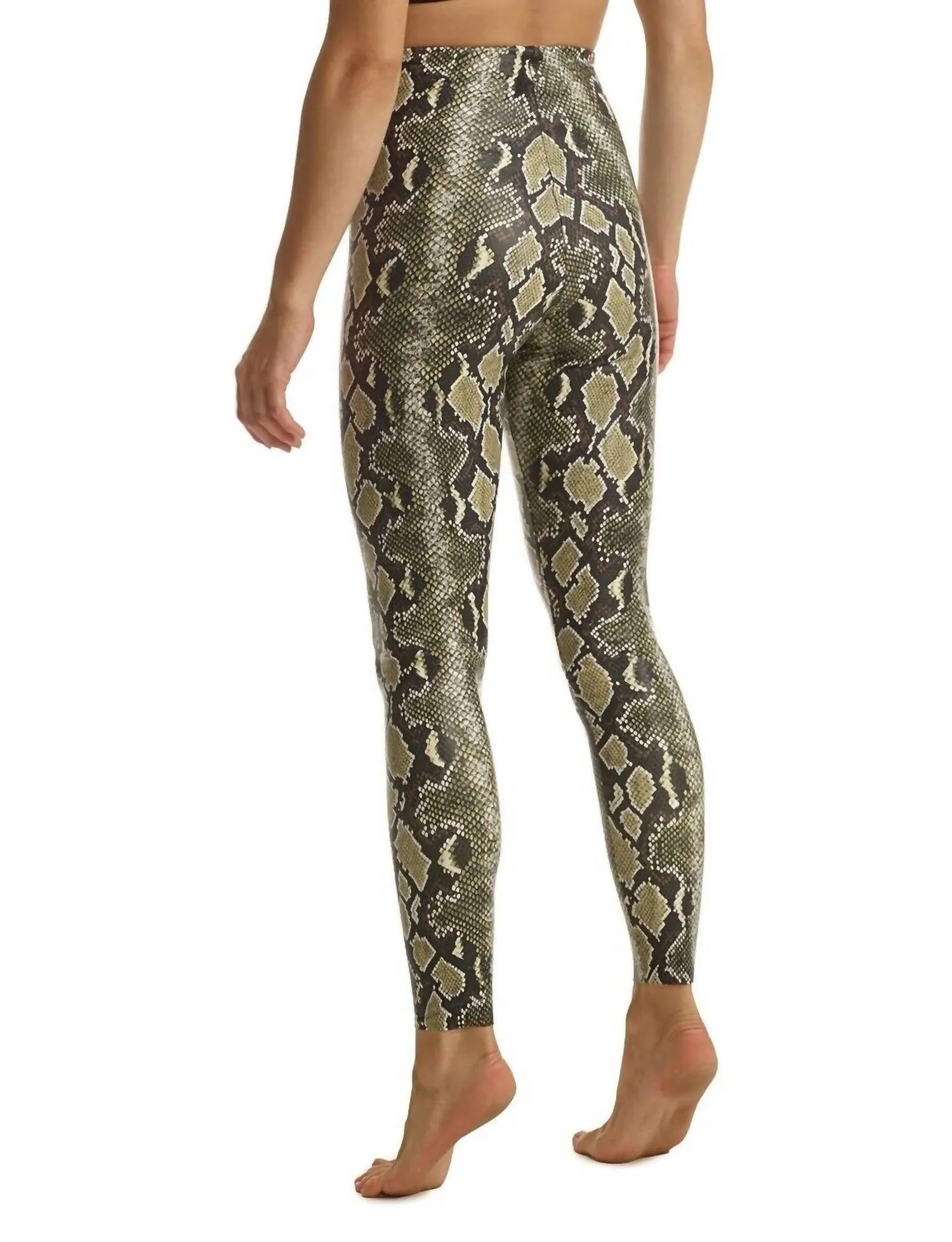 Faux Leather Animal Print Legging In Olive Snake