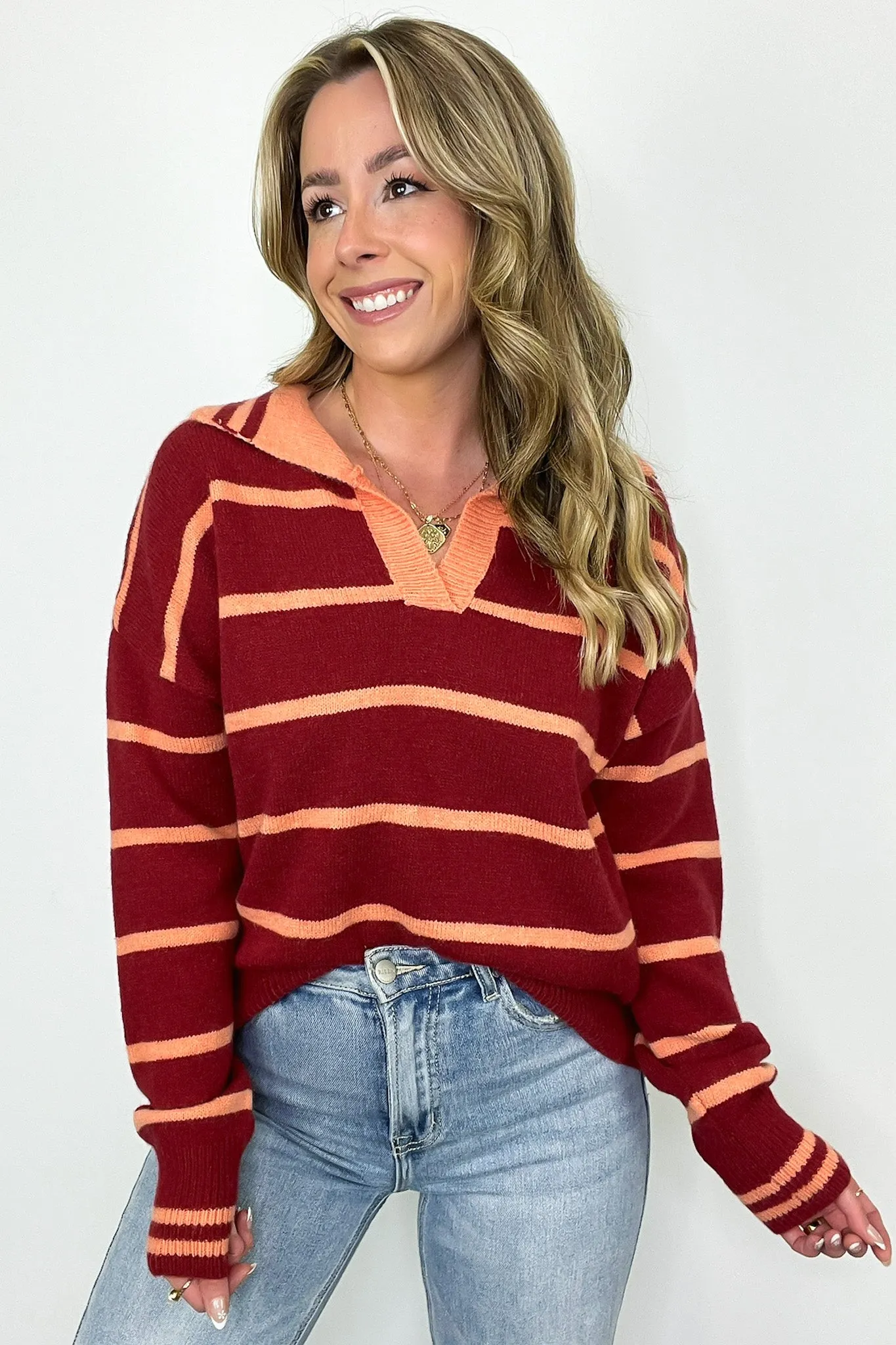 Faye Striped Collared Knit Sweater - FINAL SALE