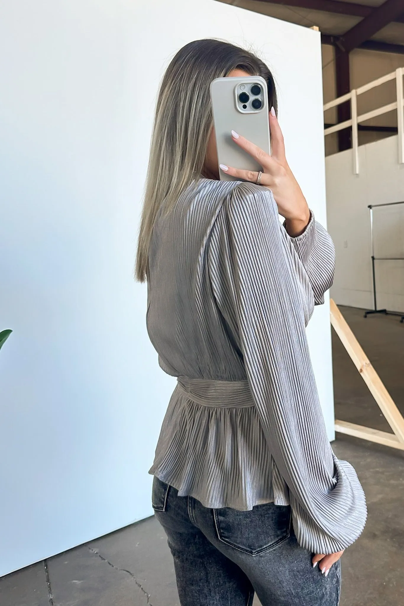 Flirtatious Figure Long Sleeve V-Neck Peplum Top - FINAL SALE