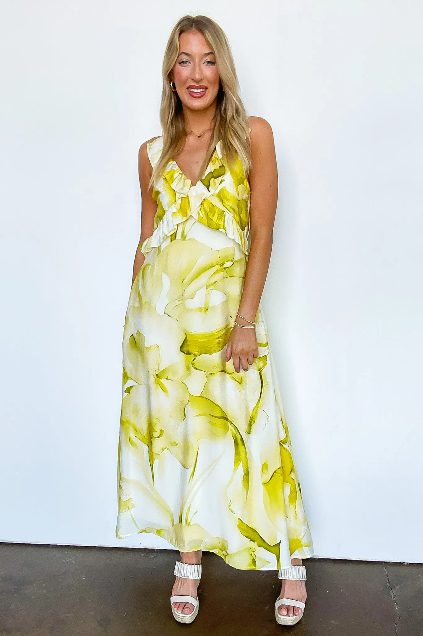 Florence Watercolor Floral Ruffled Maxi Dress