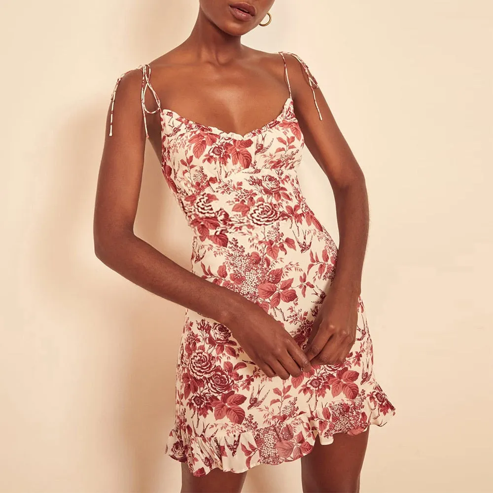 Frill Edge Floral Print Mini Dress Anna Kay Co