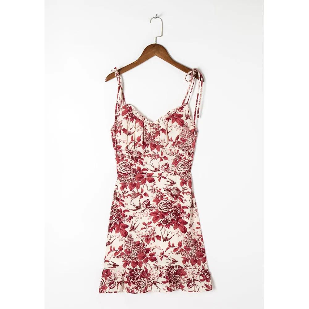 Frill Edge Floral Print Mini Dress Anna Kay Co