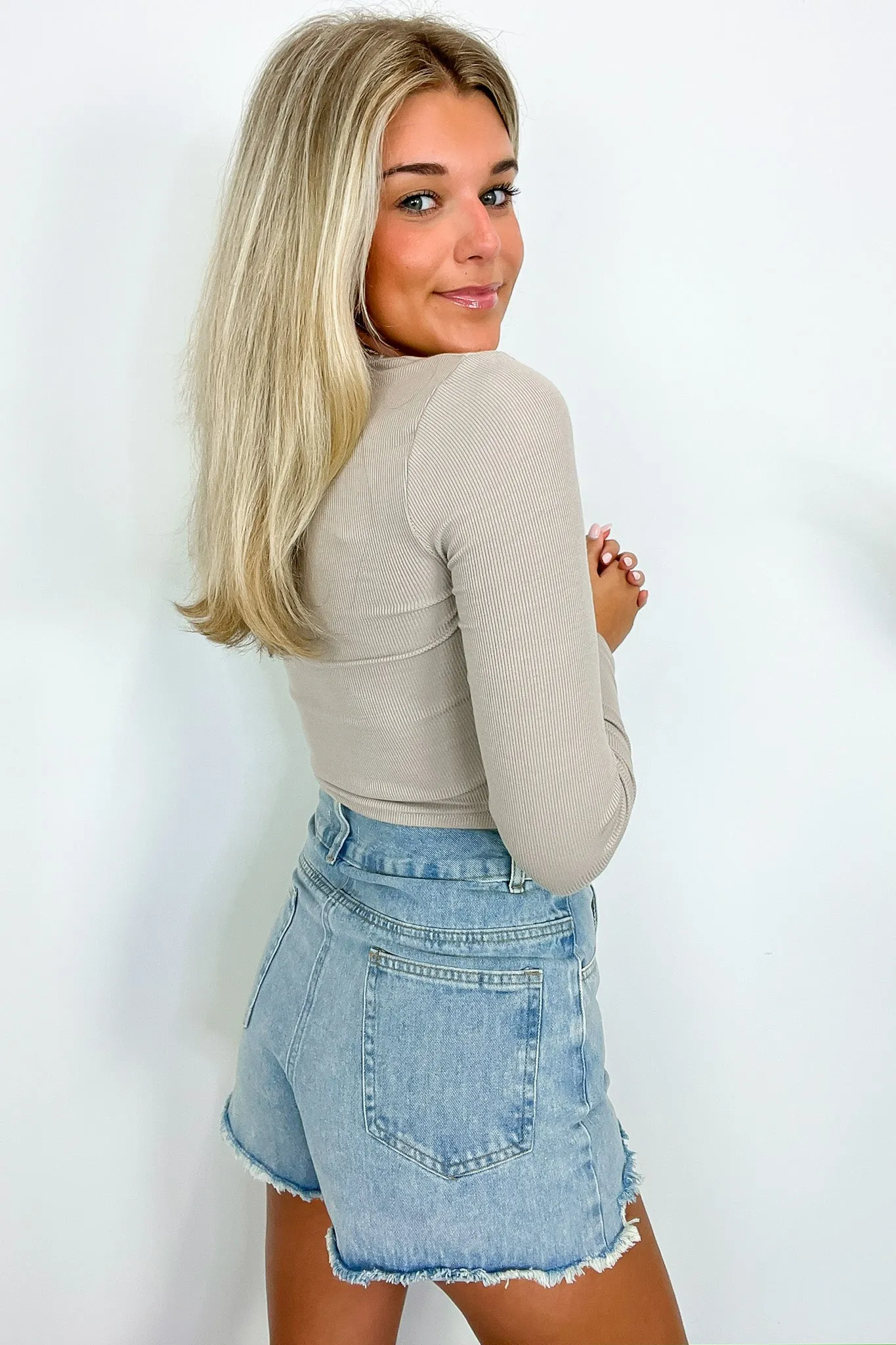 Get the Vibe Double Button Distressed Denim Shorts