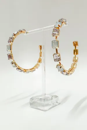 Glamorous Dedication Rhinestone Opal Hoop Earrings