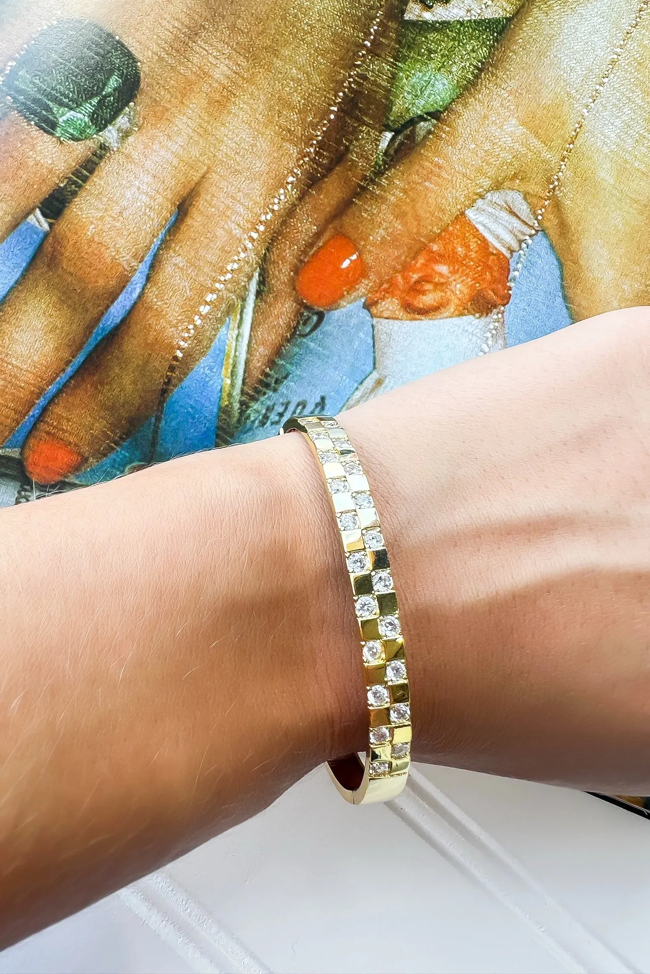 Gold Checkered Bangle Bracelet