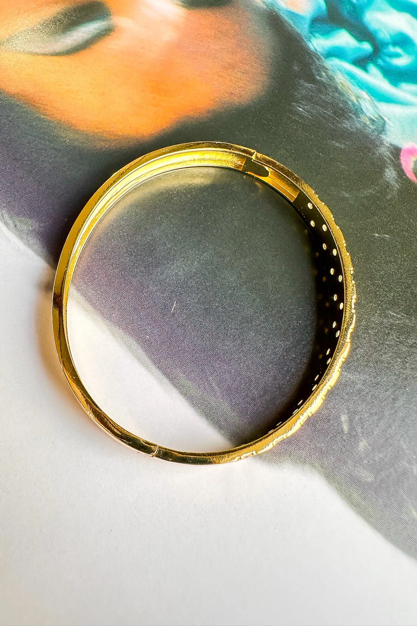 Gold Checkered Bangle Bracelet