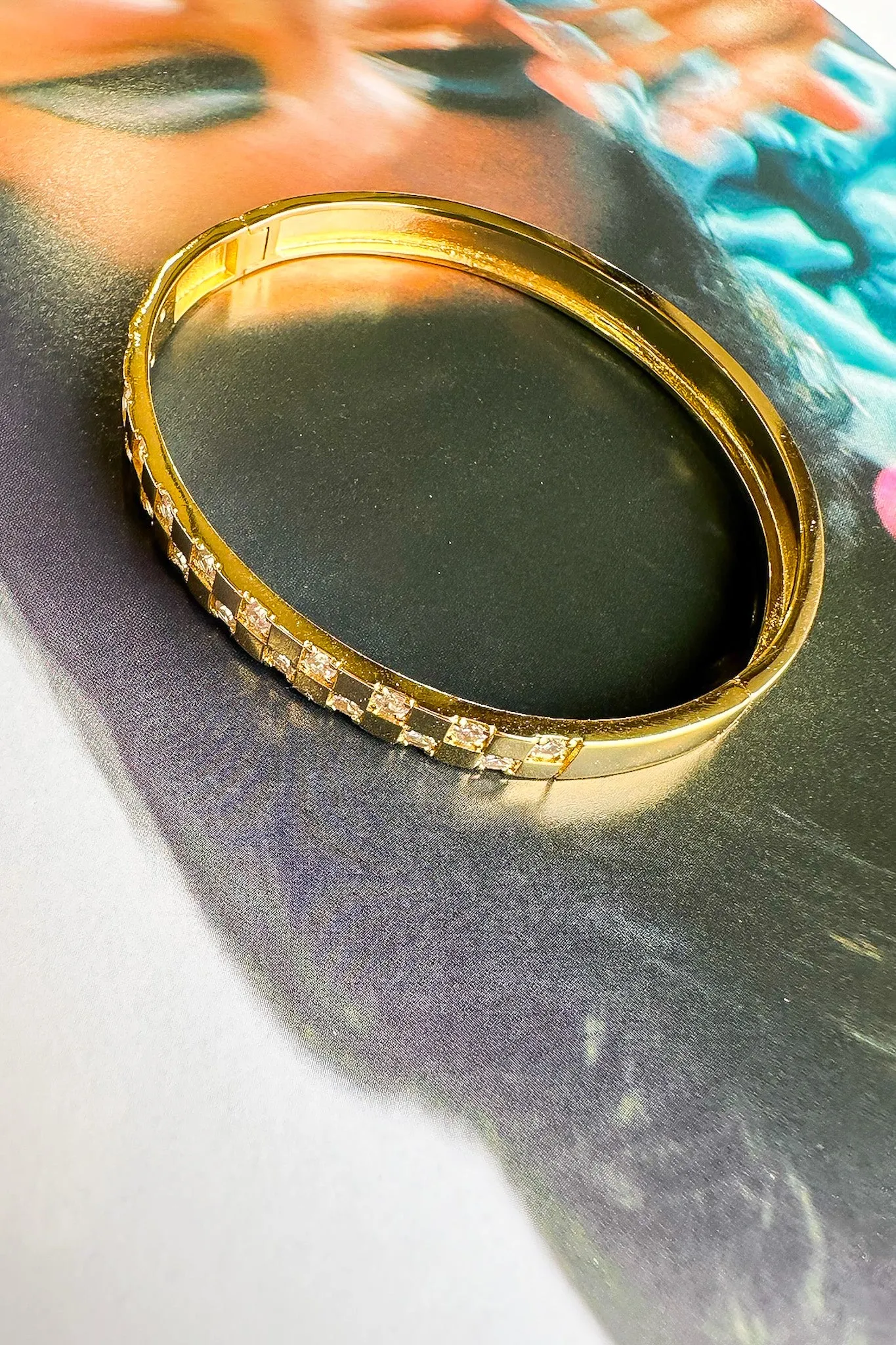 Gold Checkered Bangle Bracelet