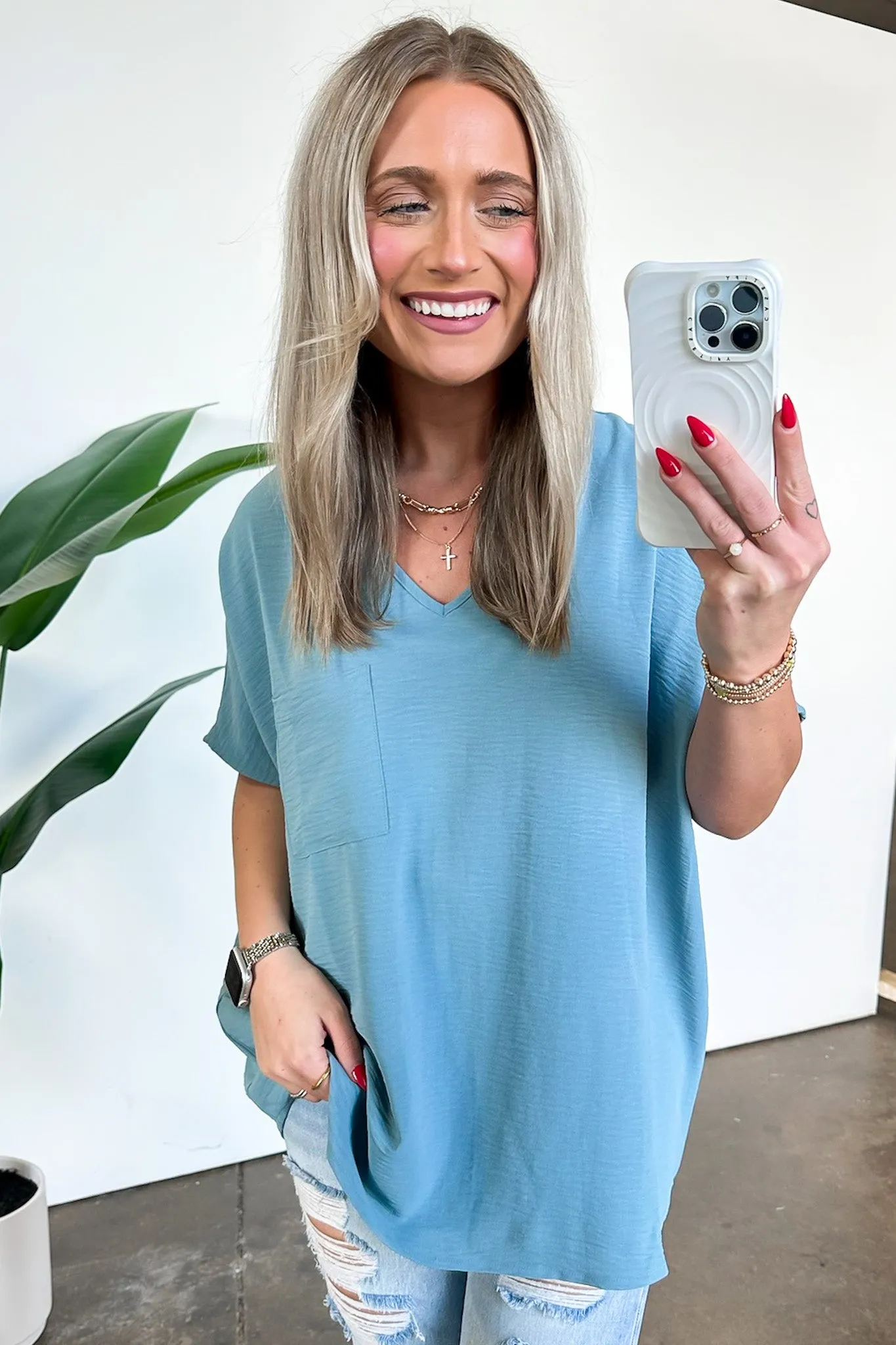 Have it Here V-Neck Pocket Top | BACK IN STOCK   NEW COLORS