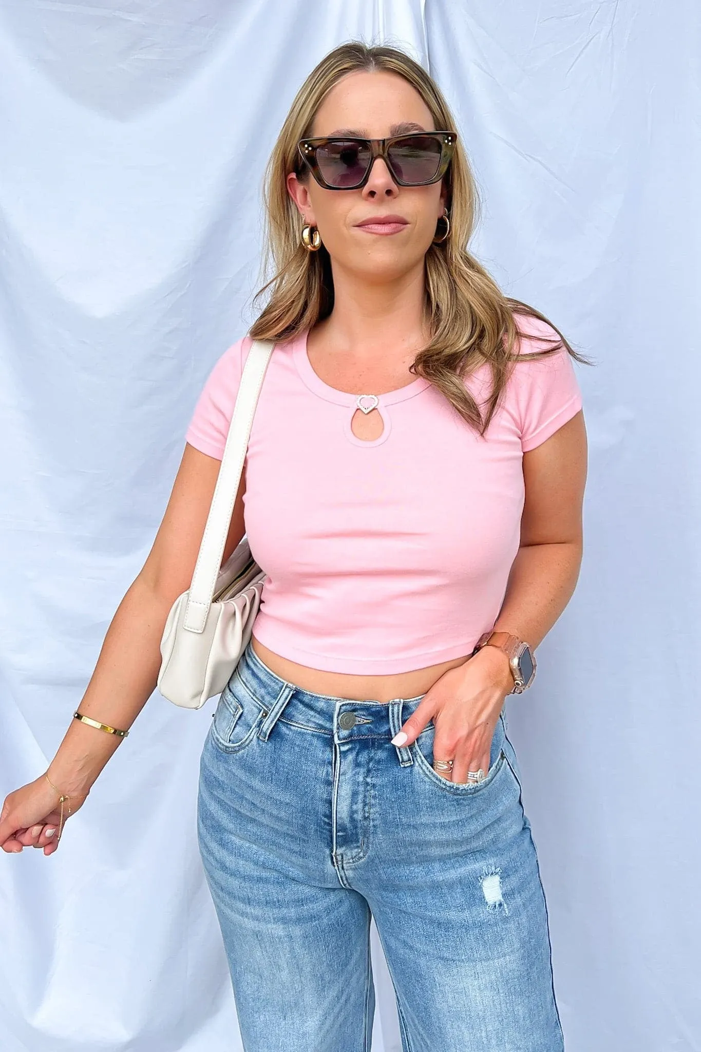 Hearts and Hashtags Rhinestone Buckle Tee - FINAL SALE