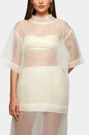 High Collar Sheer Tee With Sweetheart Satin Bandeau