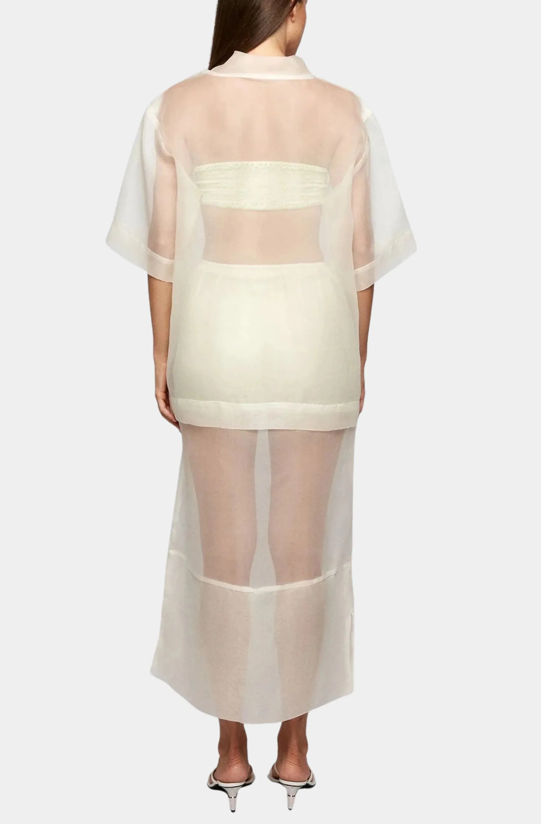 High Collar Sheer Tee With Sweetheart Satin Bandeau