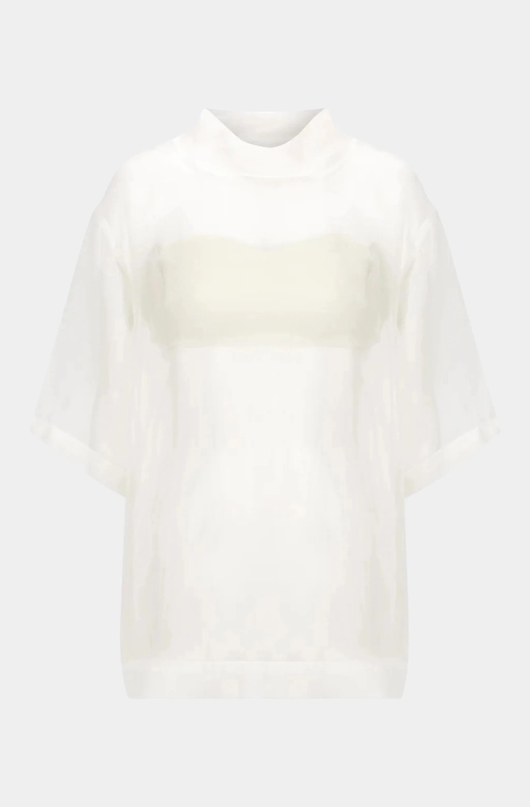 High Collar Sheer Tee With Sweetheart Satin Bandeau