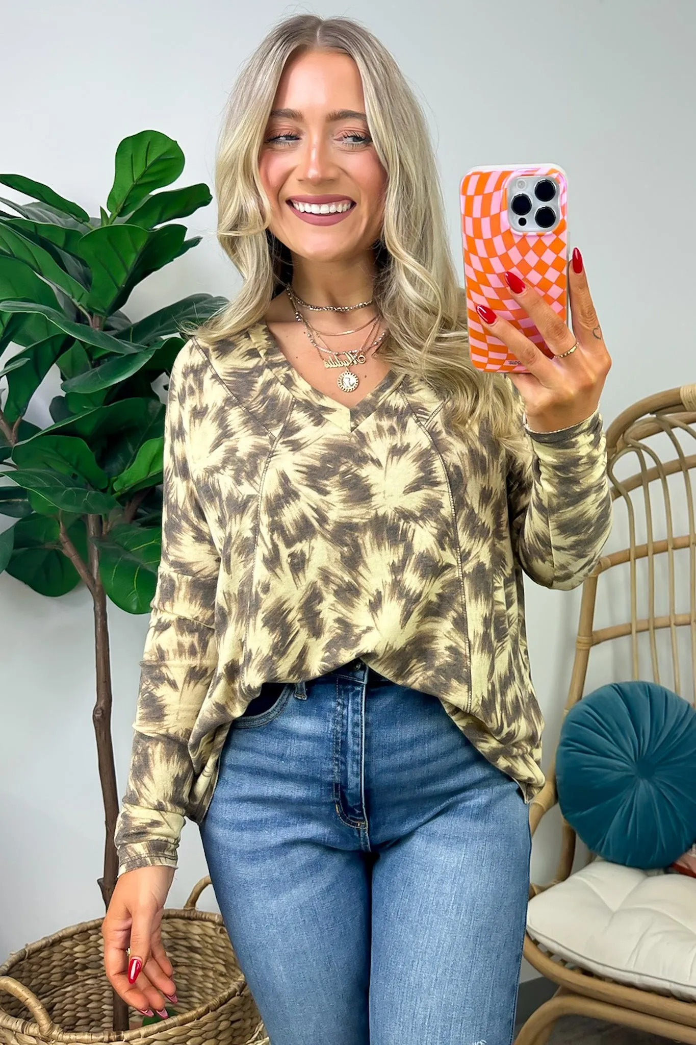 Ideal Style Abstract Brushstrokes V-Neck Top - FINAL SALE