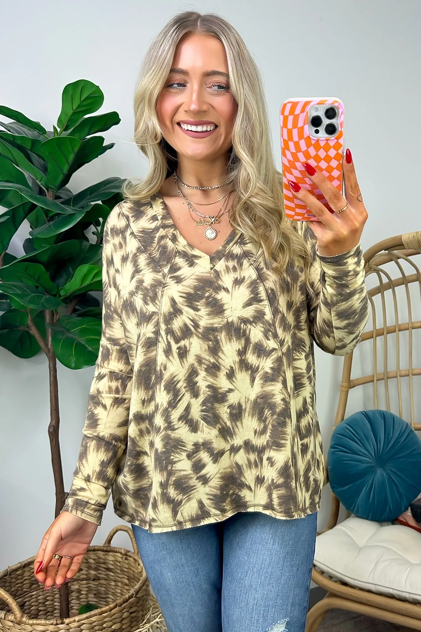Ideal Style Abstract Brushstrokes V-Neck Top - FINAL SALE