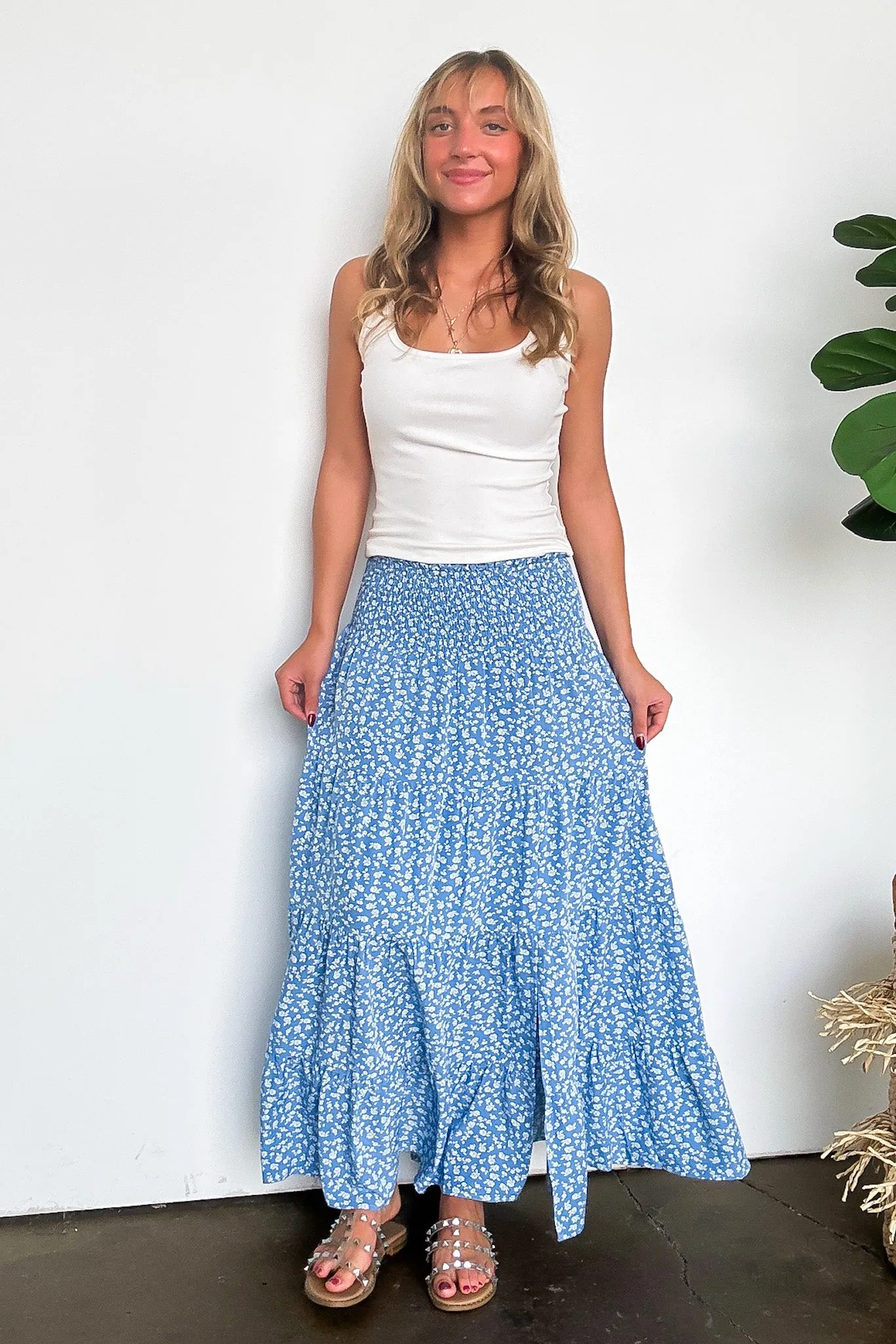 In the Meadow Floral Smocked Midi Skirt