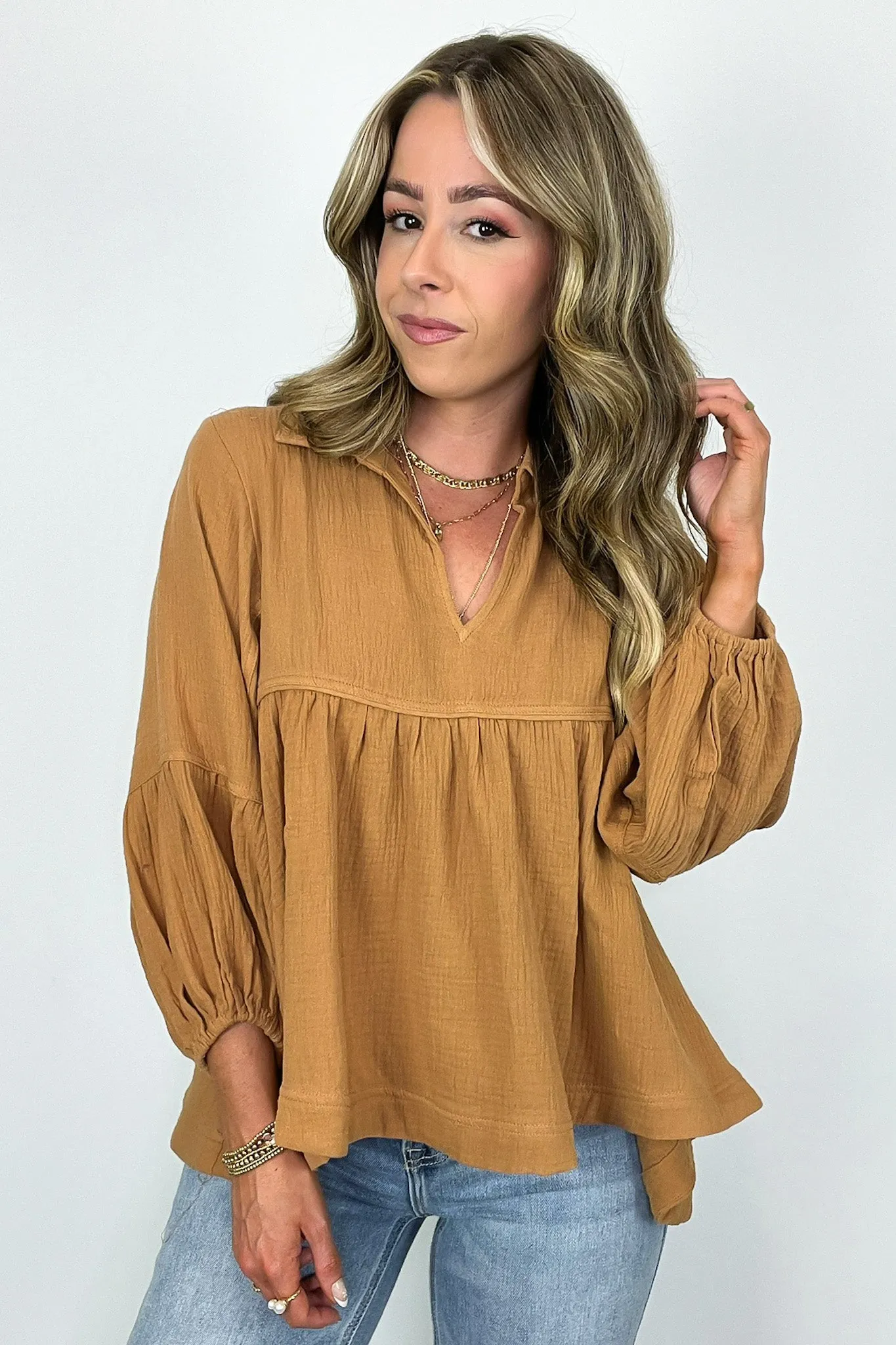 Jennah Flowy Collared Babydoll Top - FINAL SALE