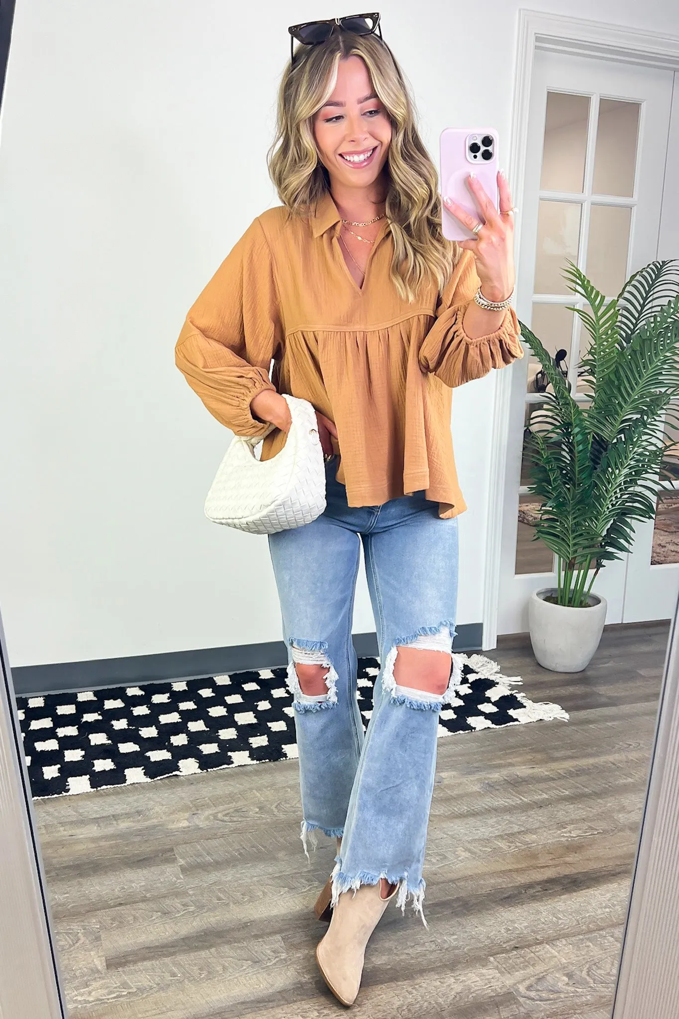 Jennah Flowy Collared Babydoll Top - FINAL SALE