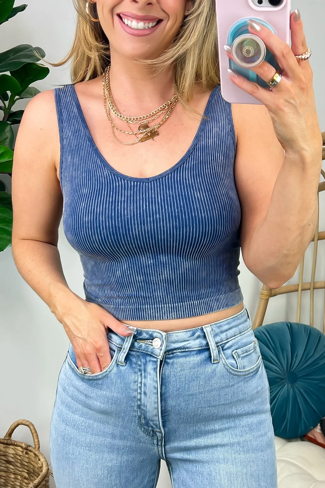 Jenner Mineral Wash Seamless Cropped Bra Tank Top