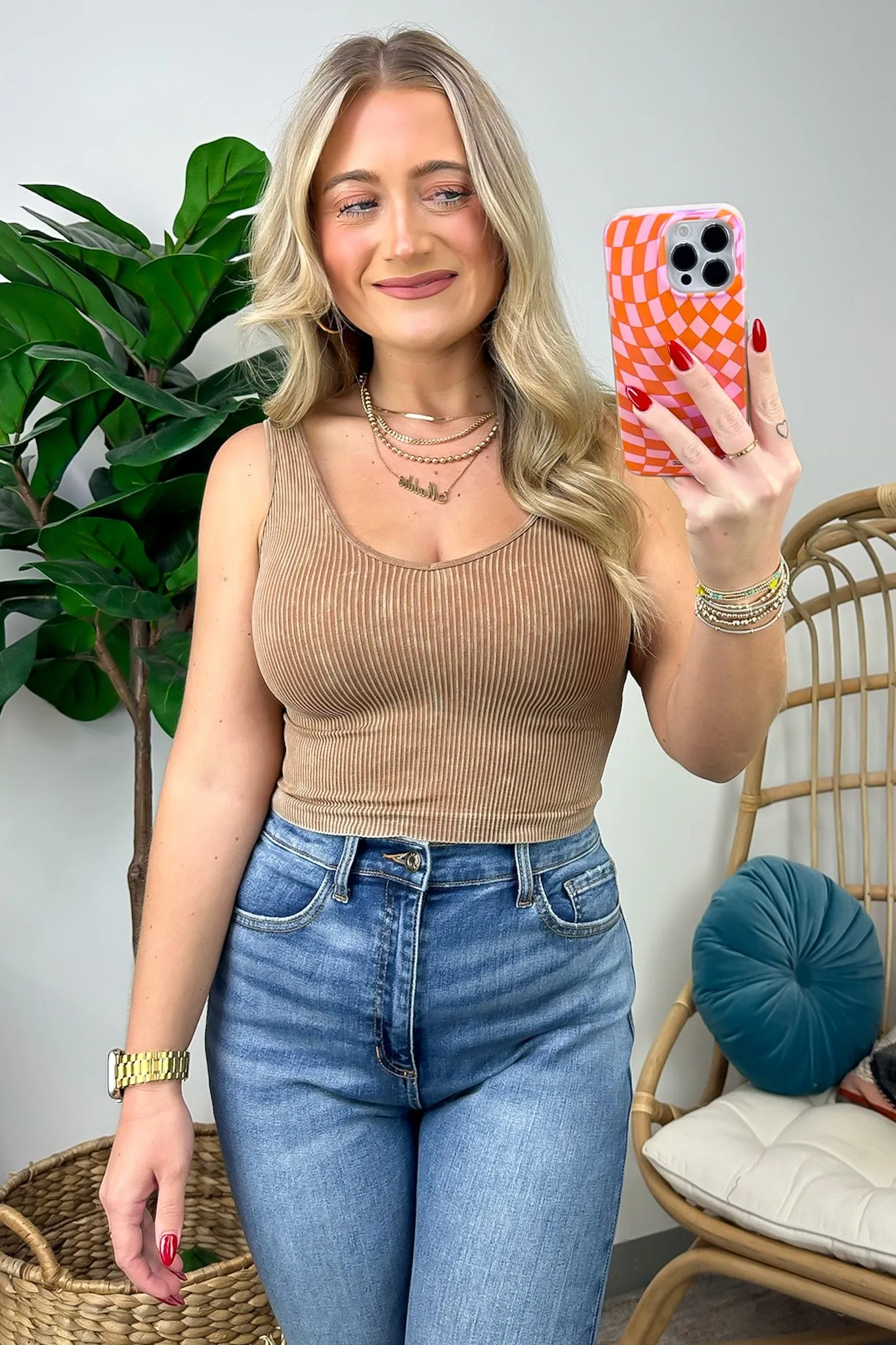 Jenner Mineral Wash Seamless Cropped Bra Tank Top