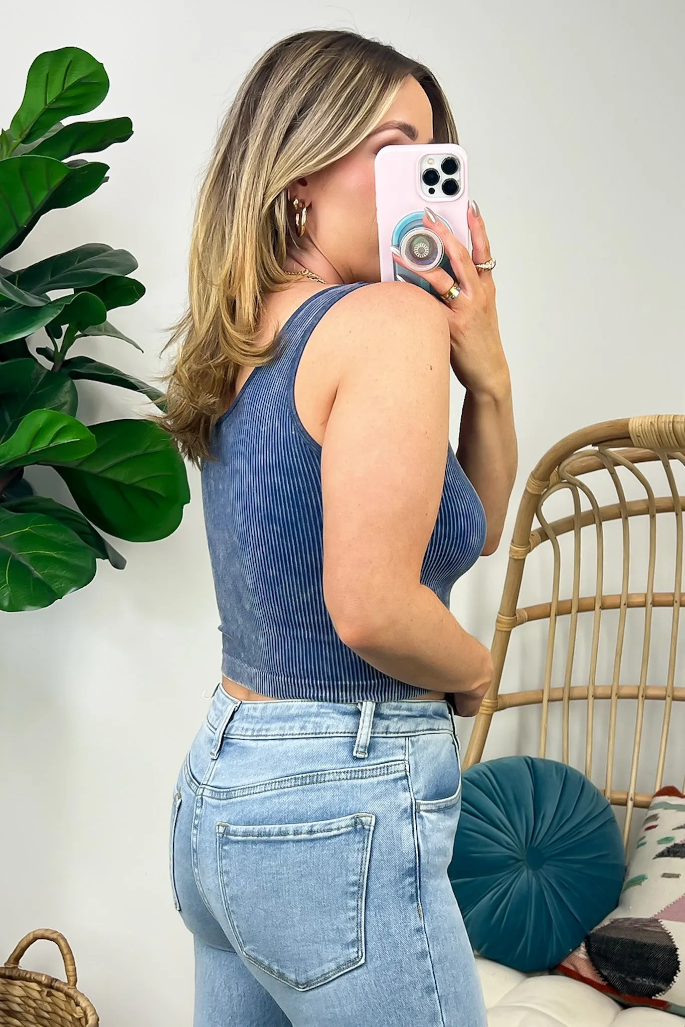 Jenner Mineral Wash Seamless Cropped Bra Tank Top