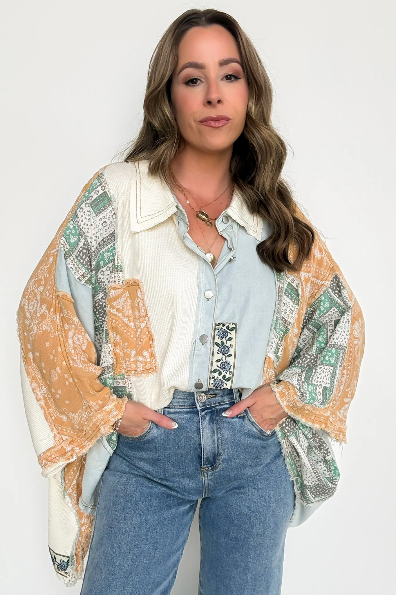 Joslyn Patchwork Contrast Denim Shirt - BACK IN STOCK