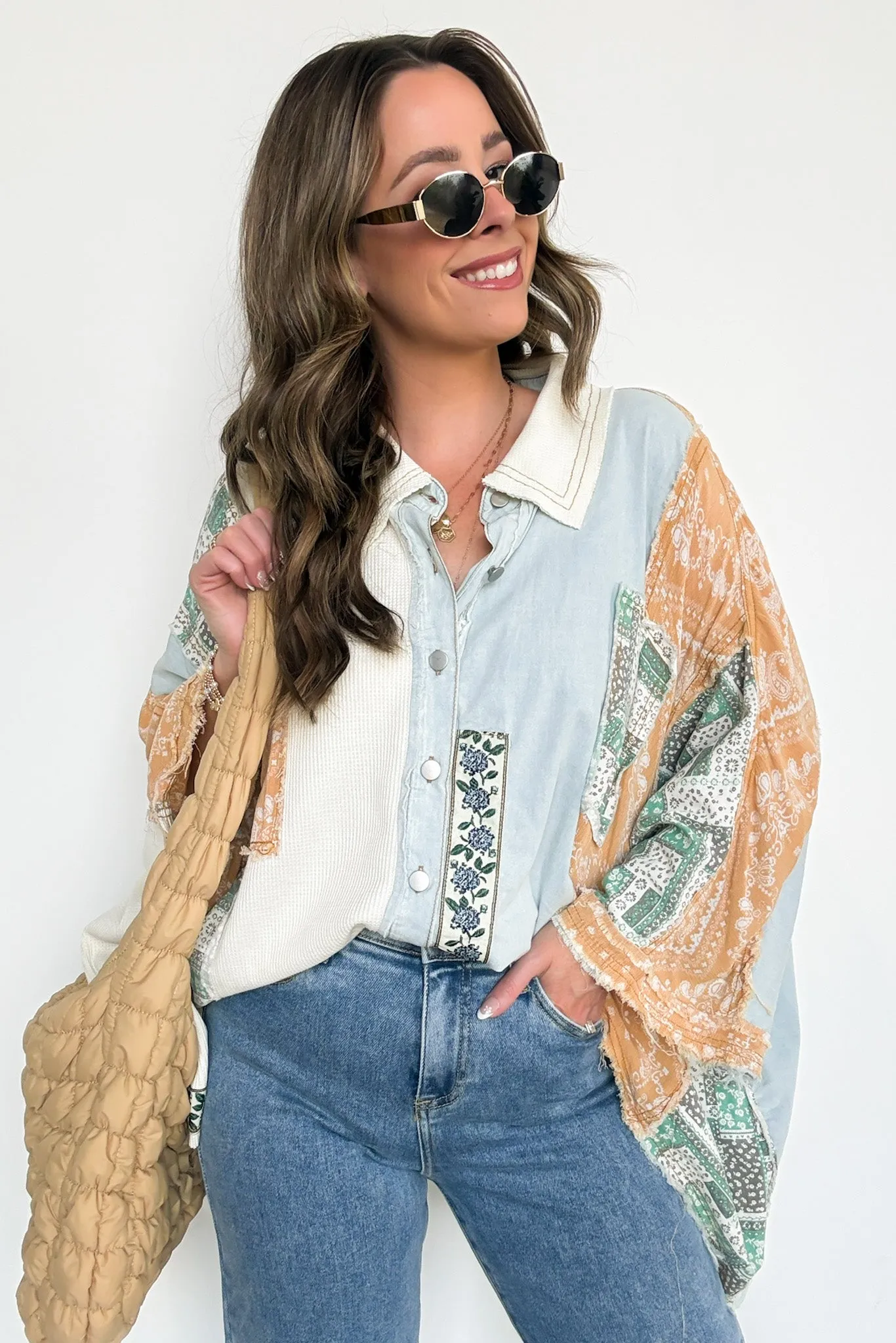 Joslyn Patchwork Contrast Denim Shirt - BACK IN STOCK