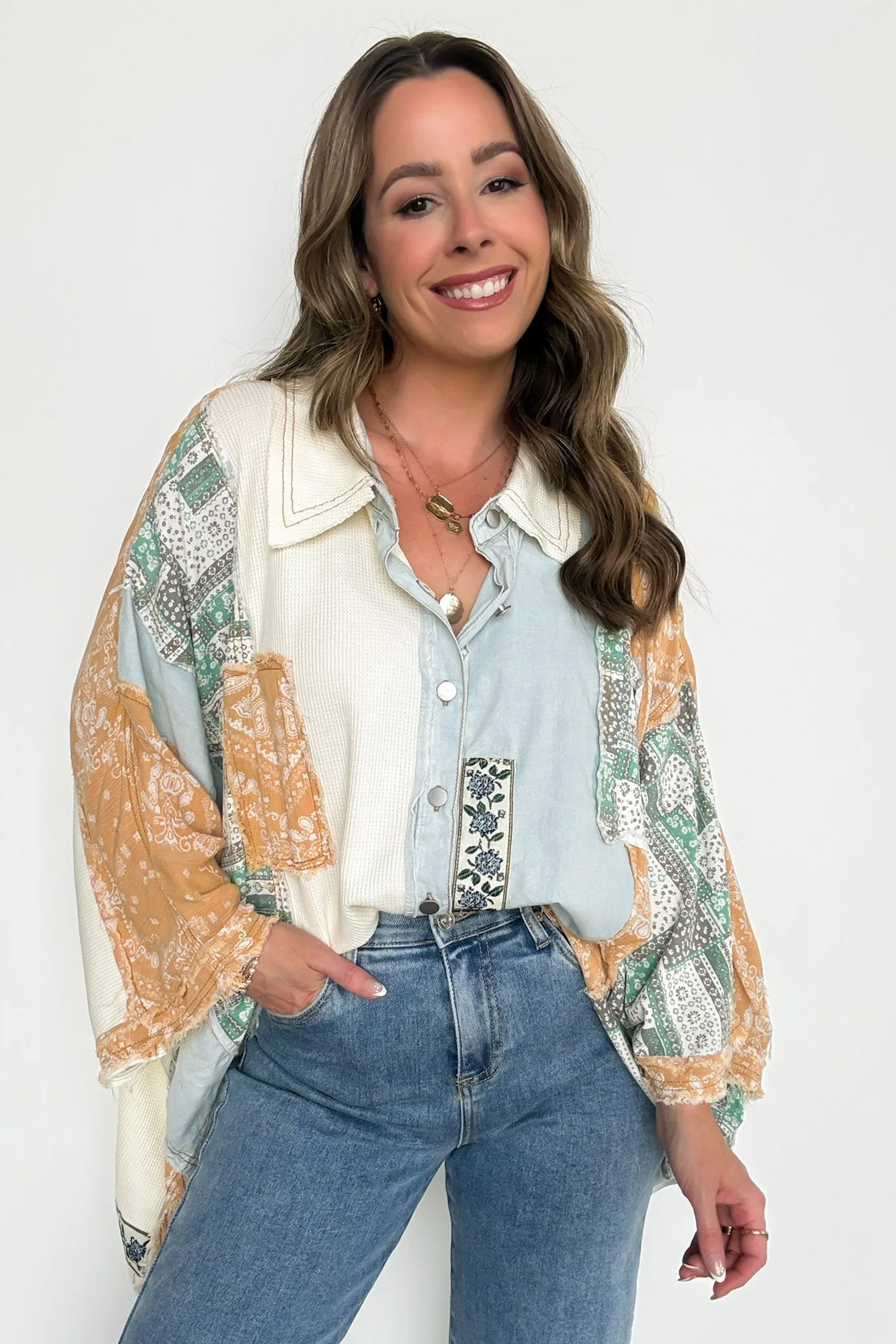 Joslyn Patchwork Contrast Denim Shirt - BACK IN STOCK