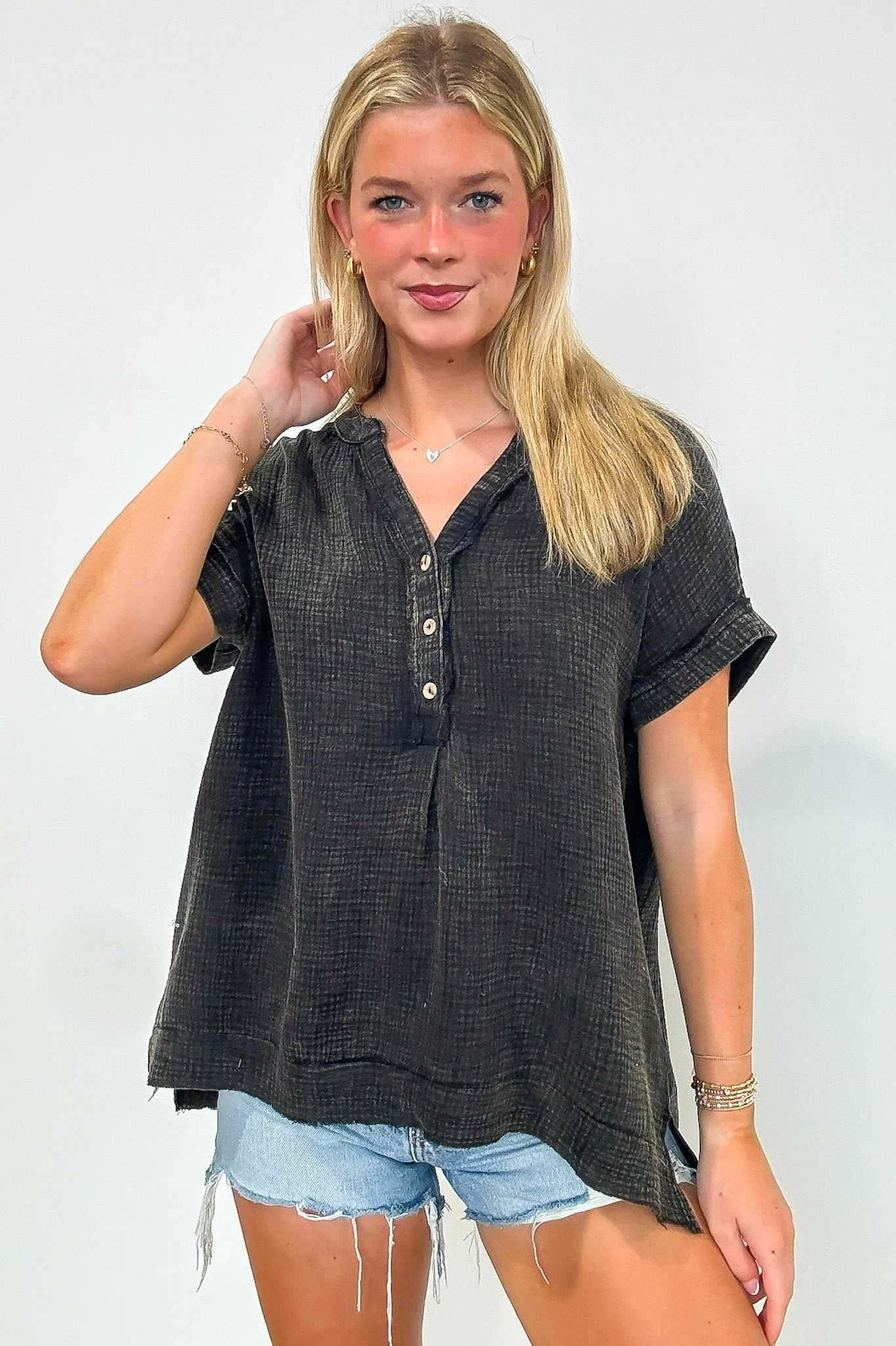 Juliette Washed Double Gauze Button Top - BACK IN STOCK