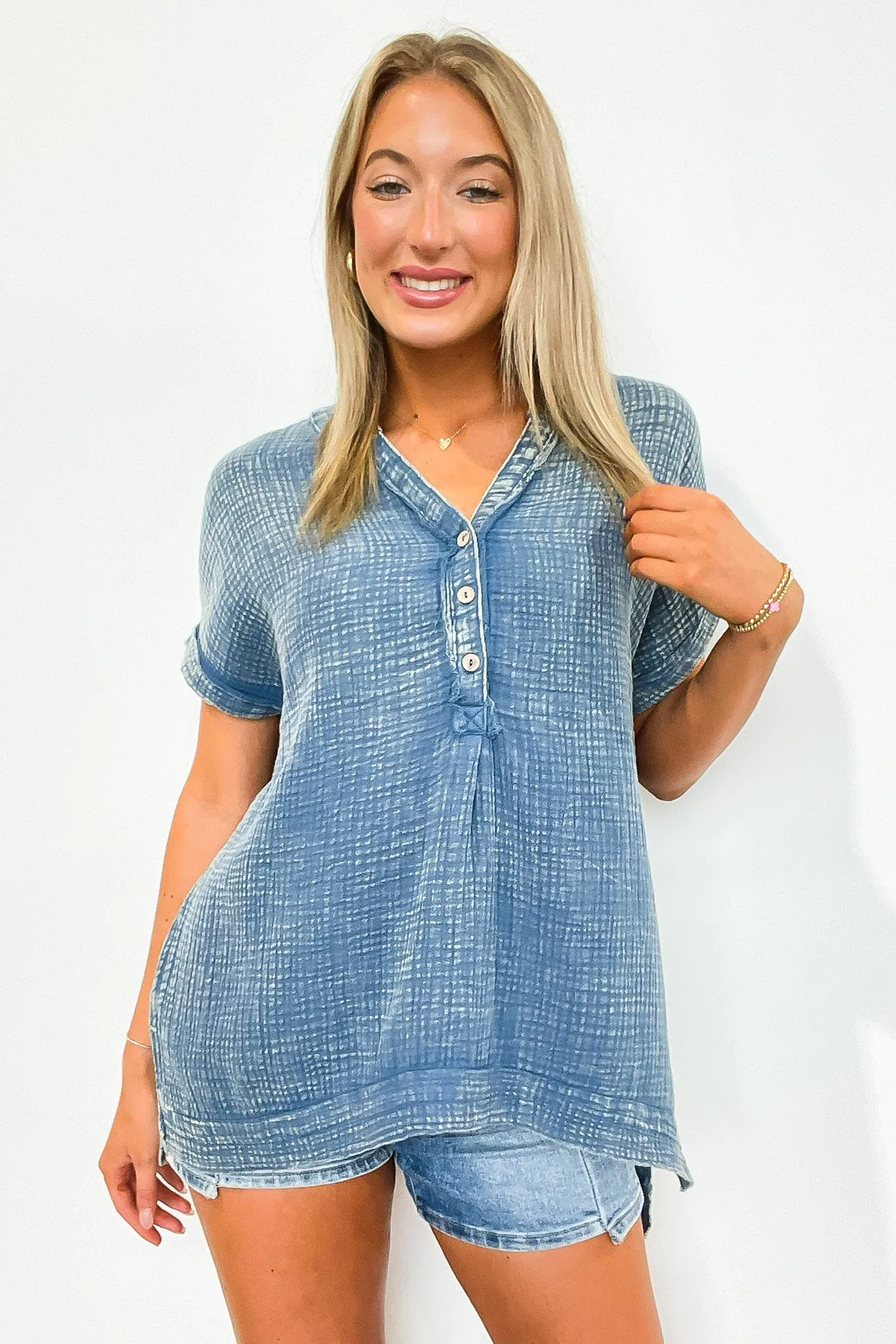 Juliette Washed Double Gauze Button Top - BACK IN STOCK