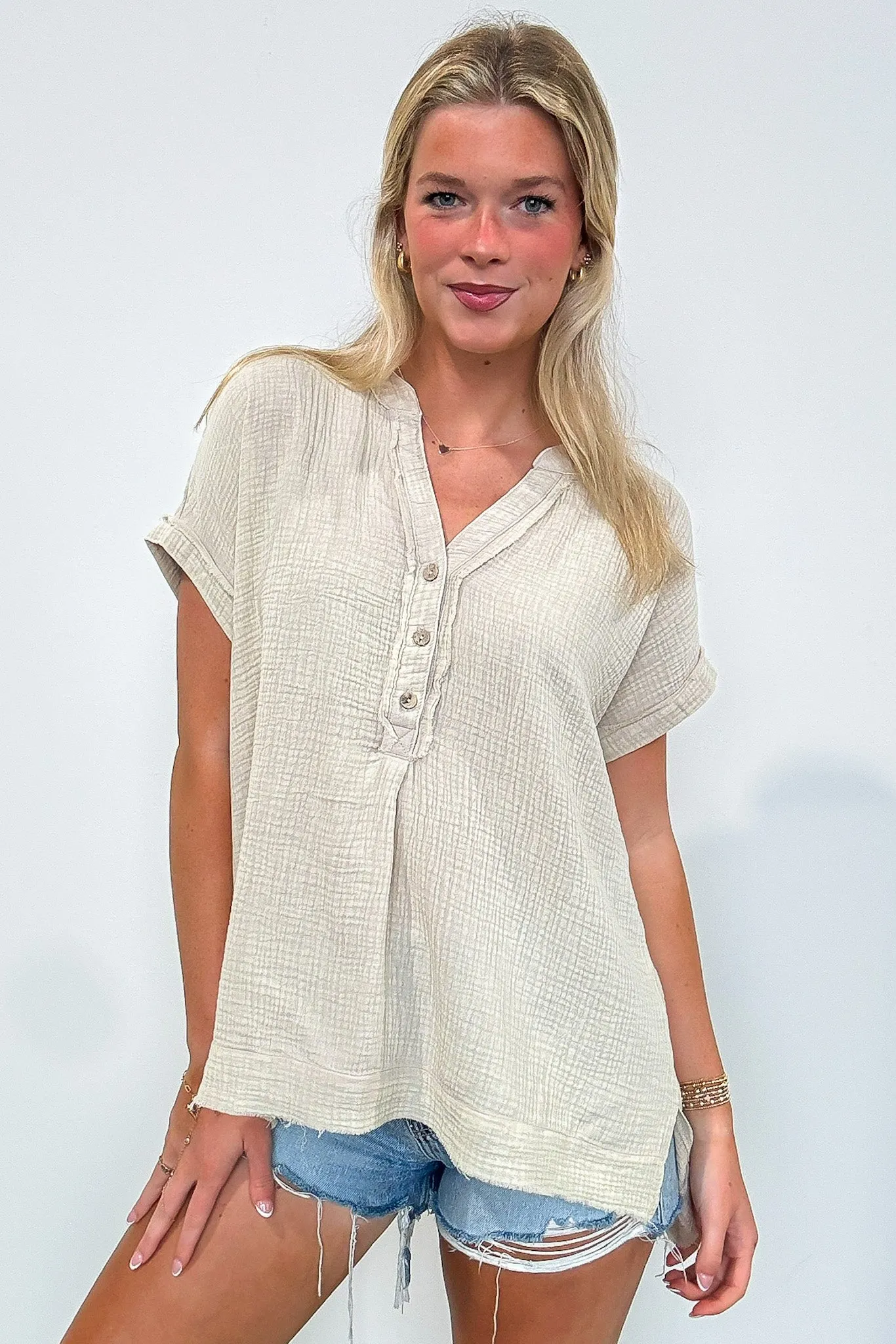 Juliette Washed Double Gauze Button Top - BACK IN STOCK