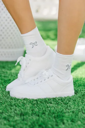 Just So You White Sparkling Bow Socks