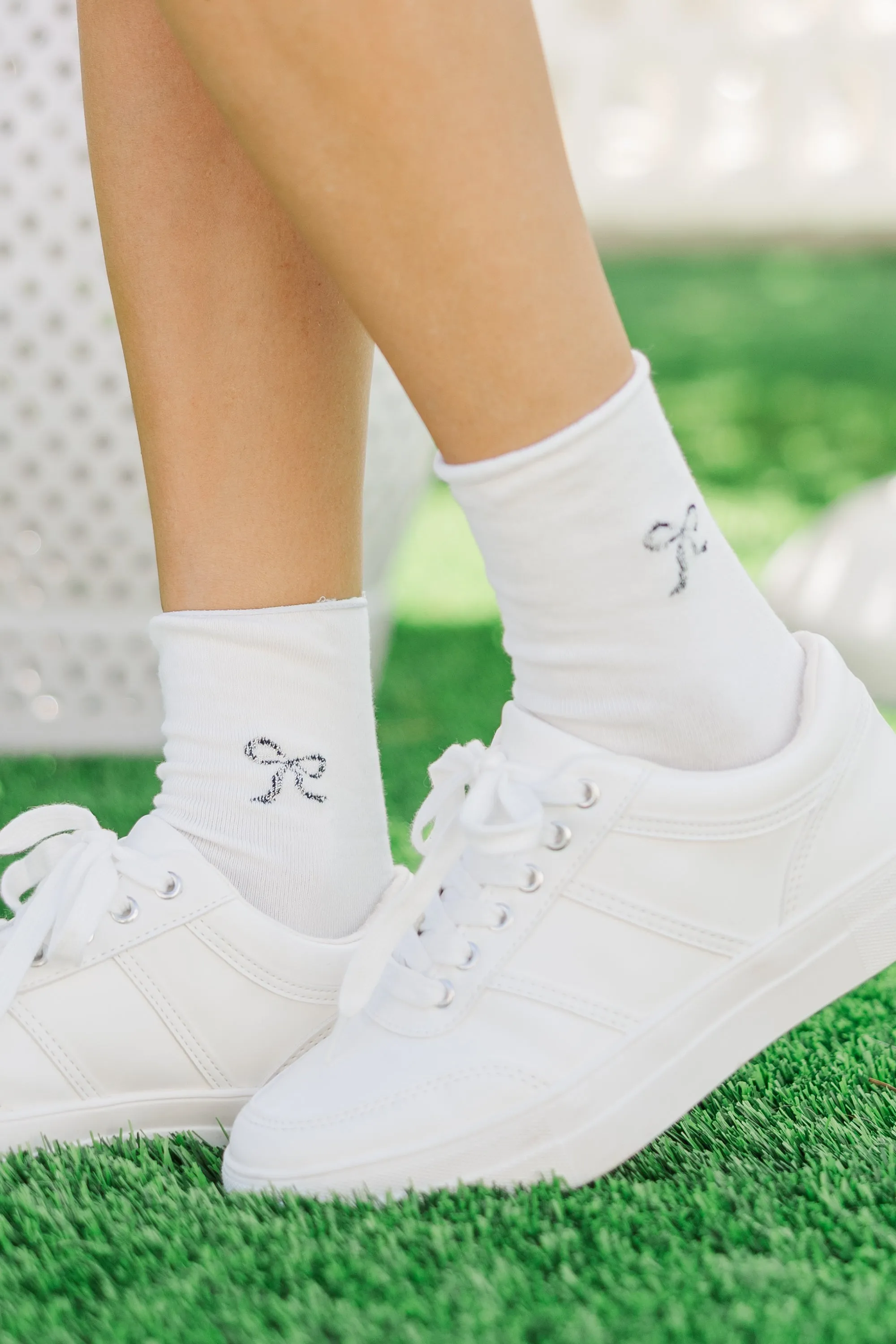 Just So You White Sparkling Bow Socks