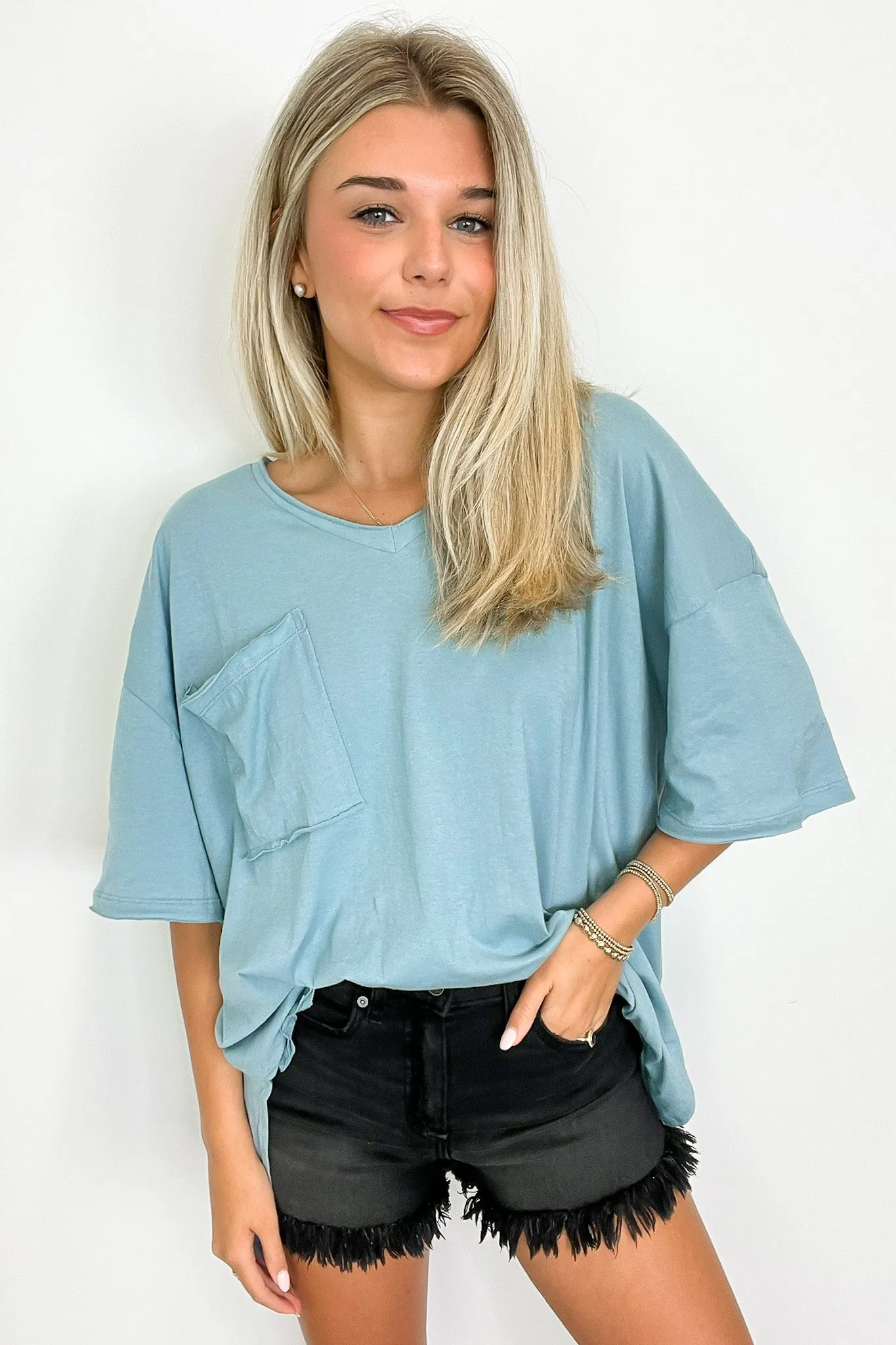 Kamree Oversized Raw Edge Pocket Top - BACK IN STOCK
