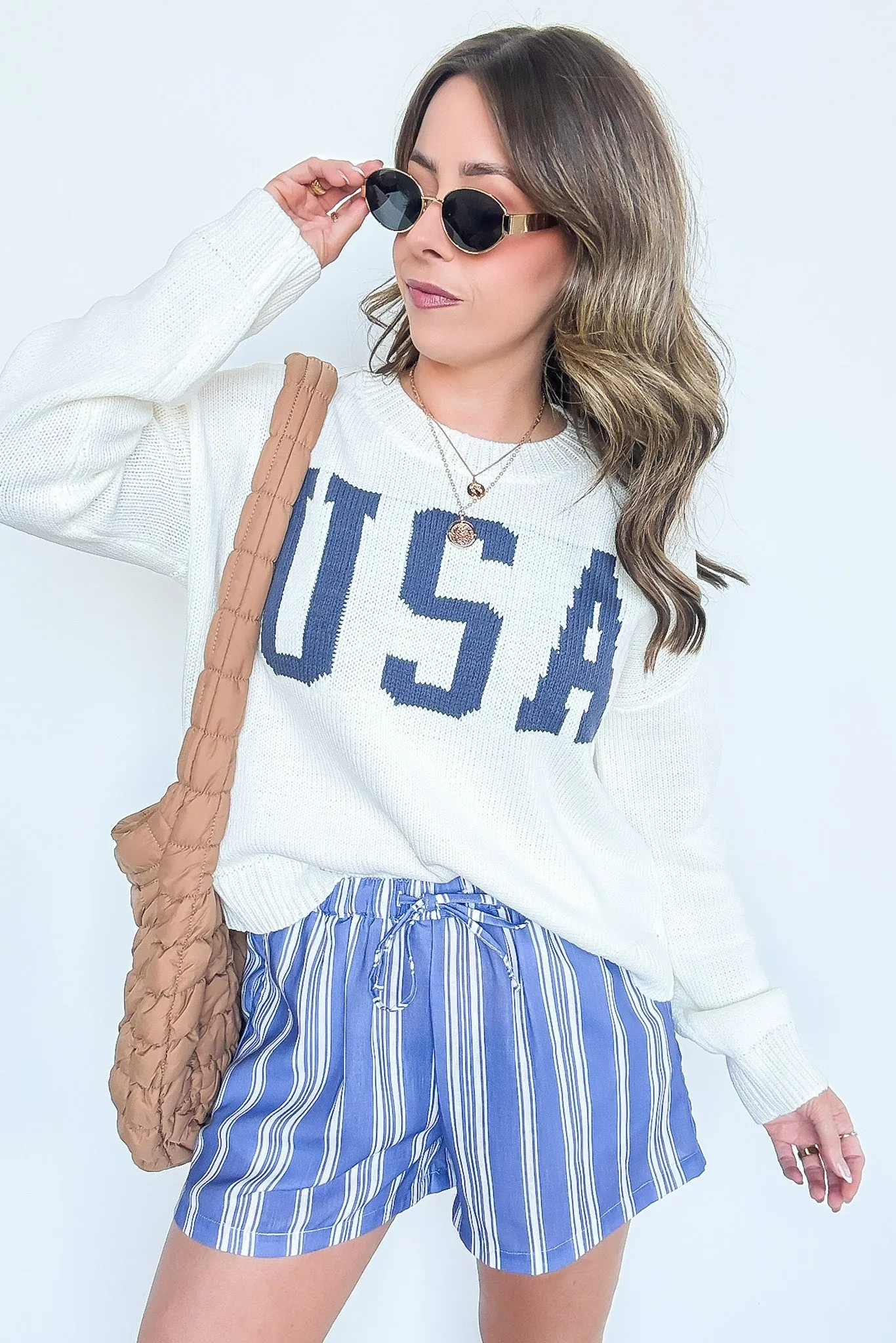 Karrie Striped Elastic Waist Shorts