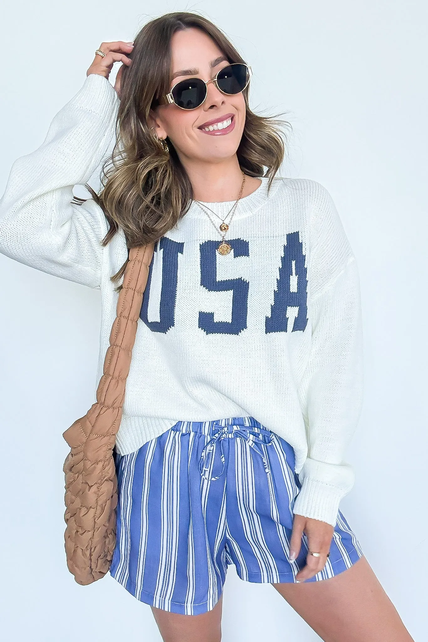 Karrie Striped Elastic Waist Shorts