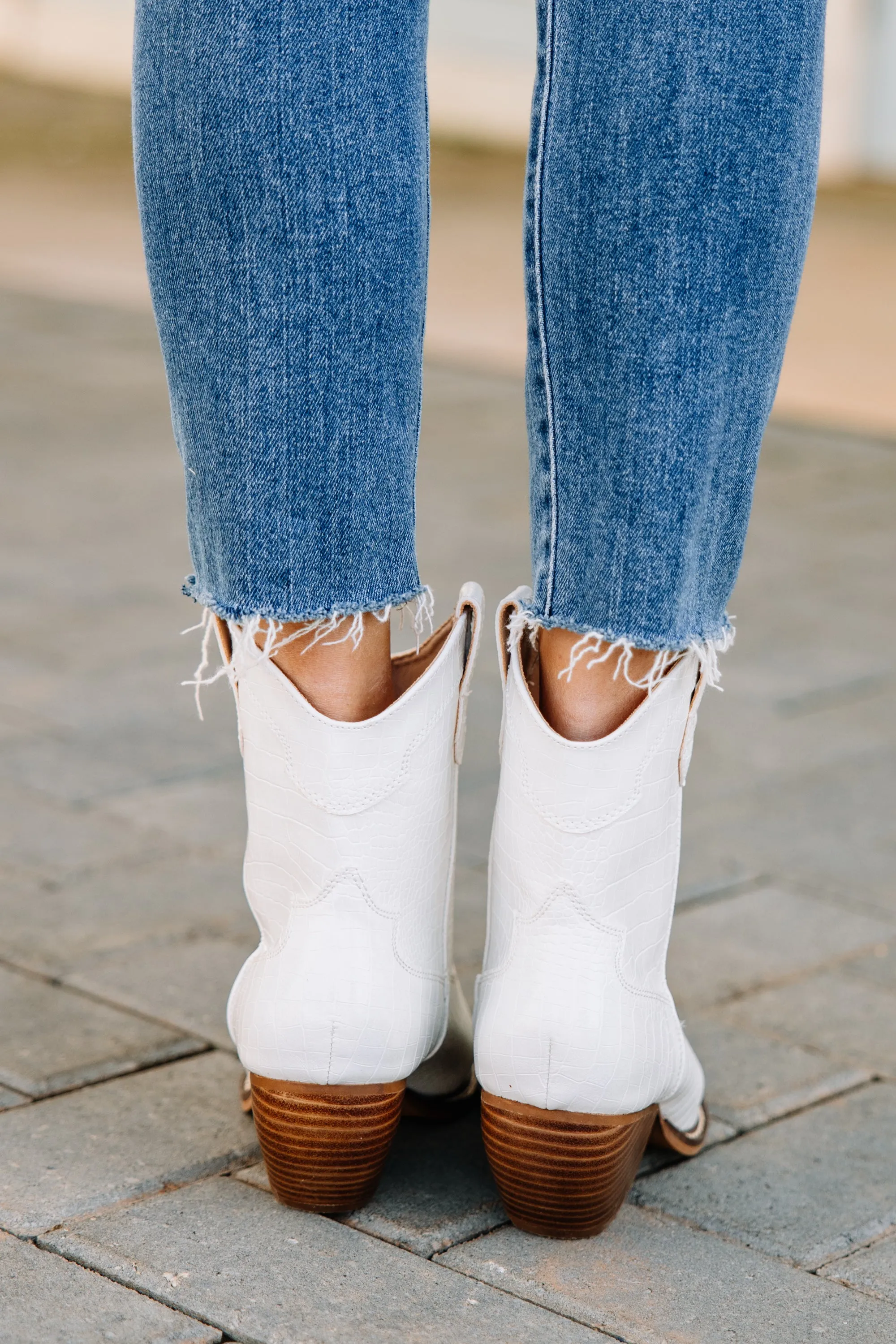 Keep The Sass Cream White Croc Western Booties