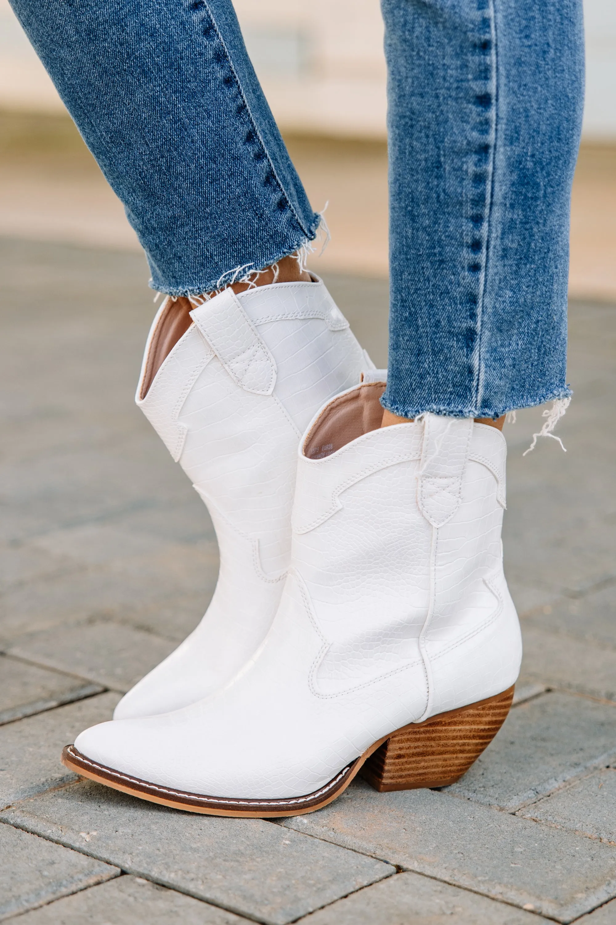 Keep The Sass Cream White Croc Western Booties
