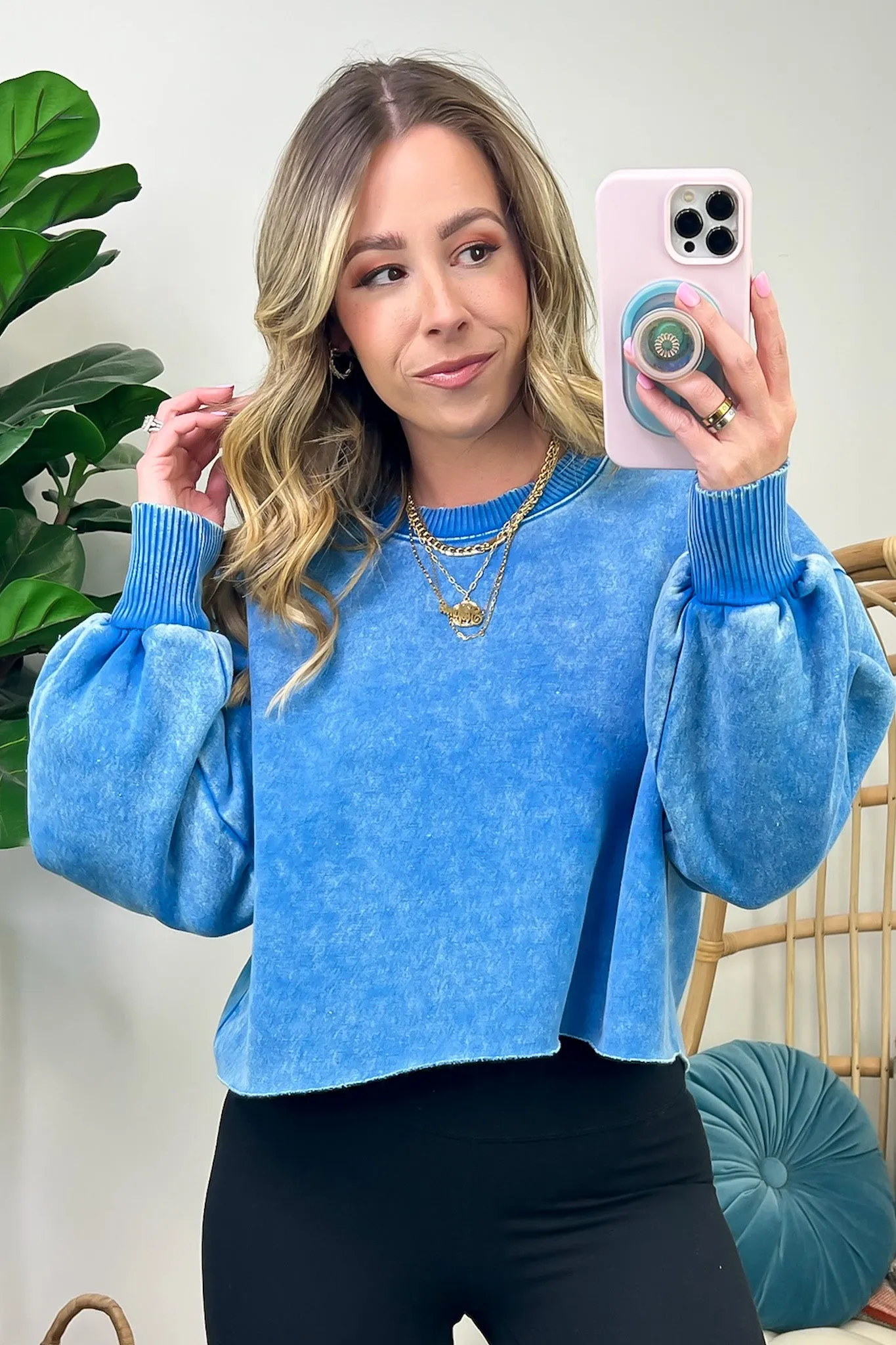Kerie Acid Wash Fleece Cropped Pullover - FINAL SALE