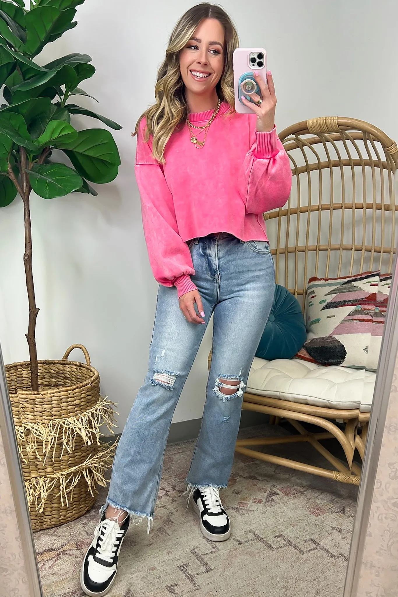 Kerie Acid Wash Fleece Cropped Pullover - FINAL SALE