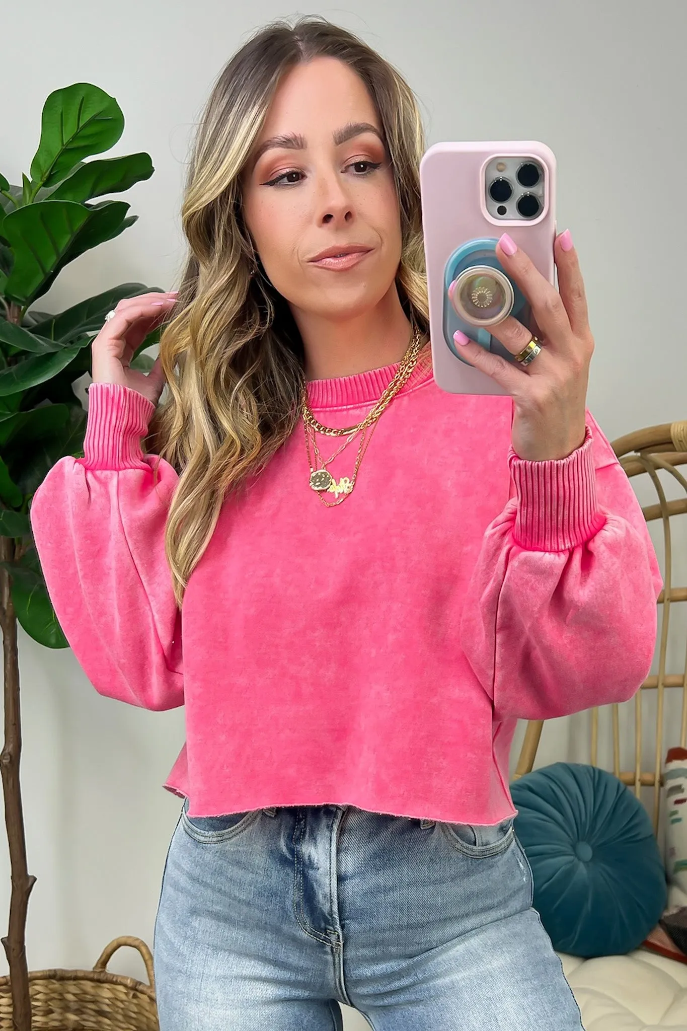 Kerie Acid Wash Fleece Cropped Pullover - FINAL SALE