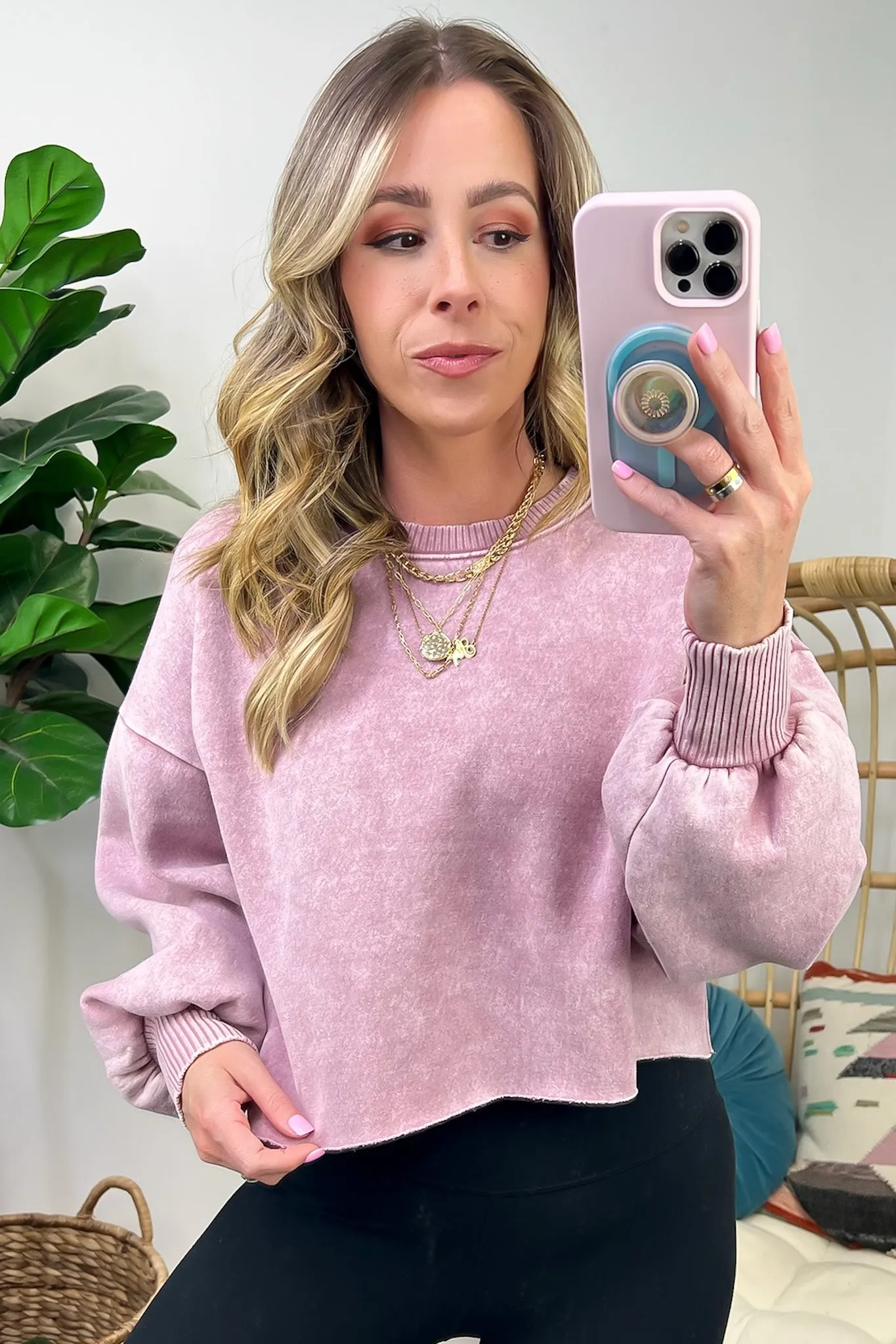 Kerie Acid Wash Fleece Cropped Pullover - FINAL SALE