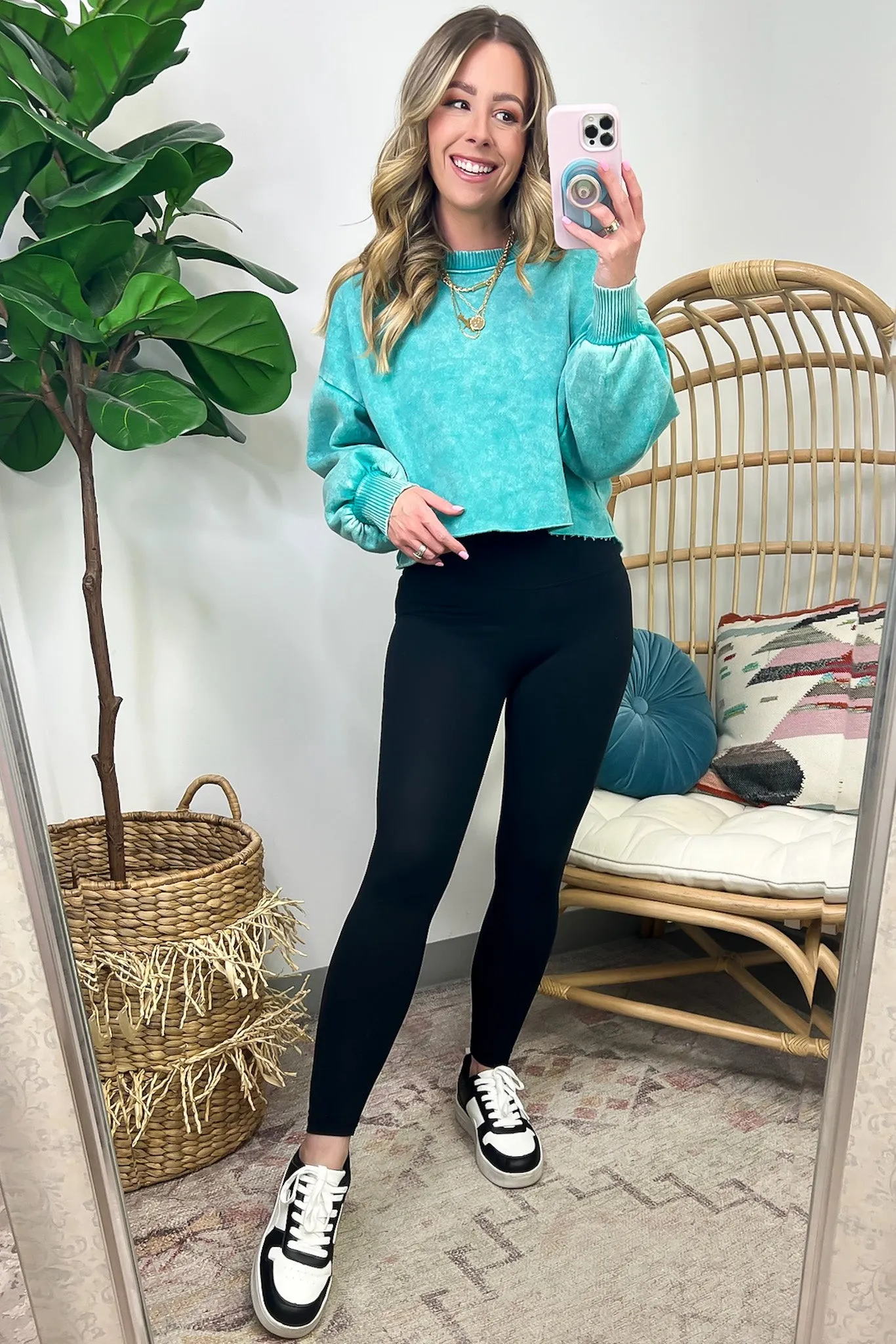 Kerie Acid Wash Fleece Cropped Pullover - FINAL SALE
