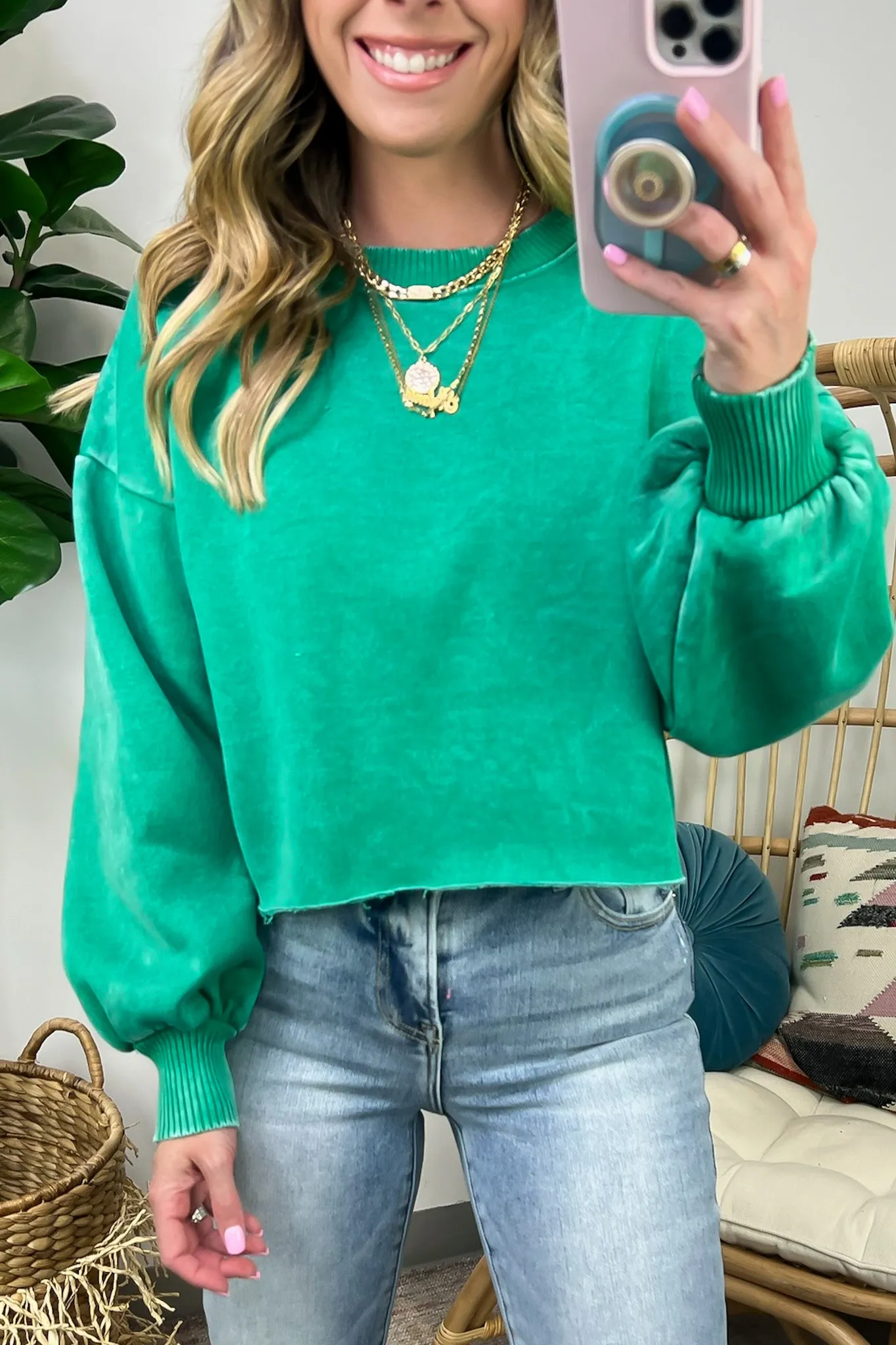 Kerie Acid Wash Fleece Cropped Pullover - FINAL SALE