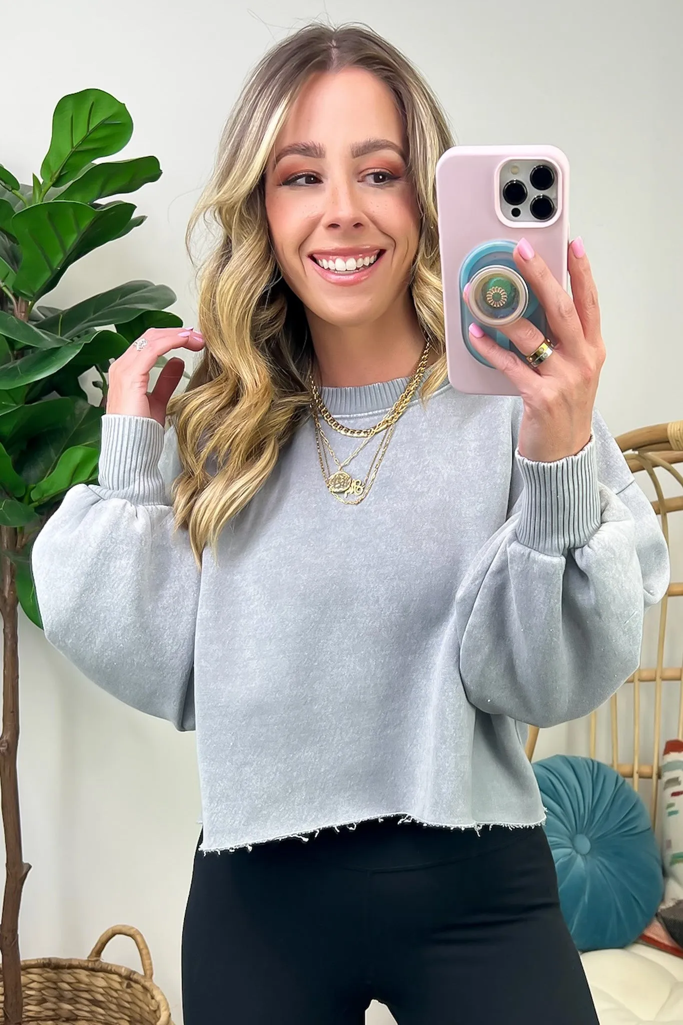 Kerie Acid Wash Fleece Cropped Pullover - FINAL SALE